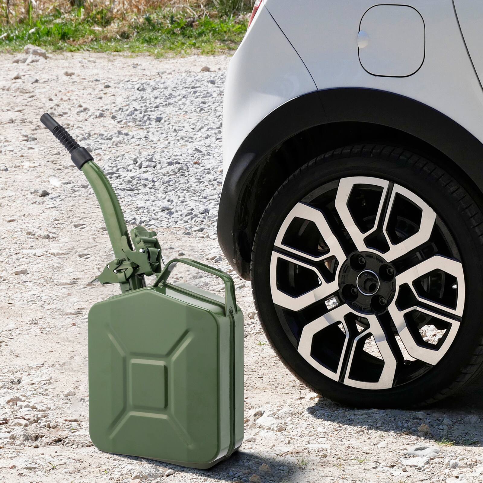 Back. Winado - 1.3 Gallons Jerry Can Fuel Can 1.3Gal 5L Gas Gasoline Fuel Backup Steel Tank Spill Proof Portable Diesel Storage Can - Army Green.