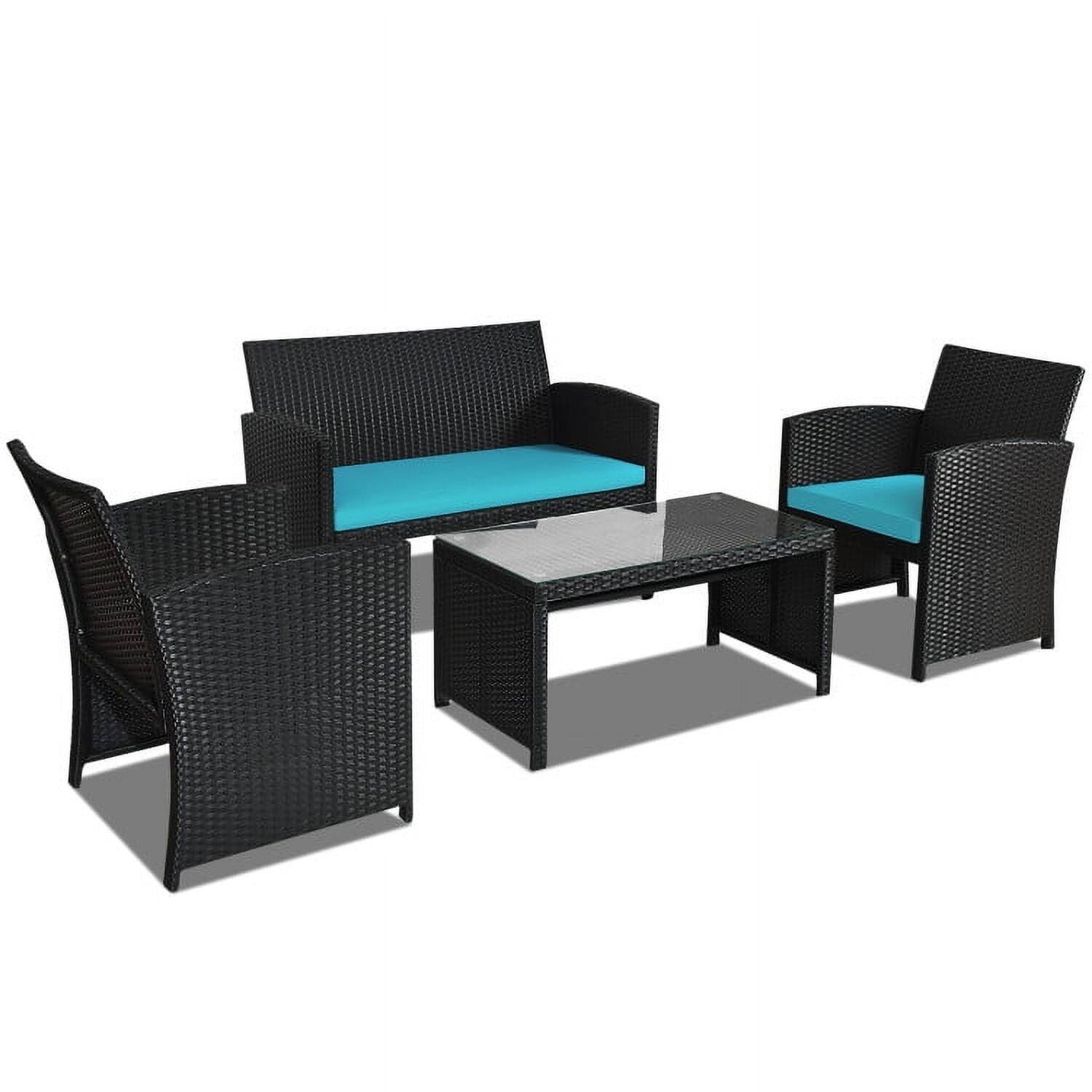 Alt View 1. Pefilos - 4 Pieces Patio PE Rattan Furniture Set, Balcony Furniture Outdoor PE Rattan Patio Conversation Set with Weath - Blue.