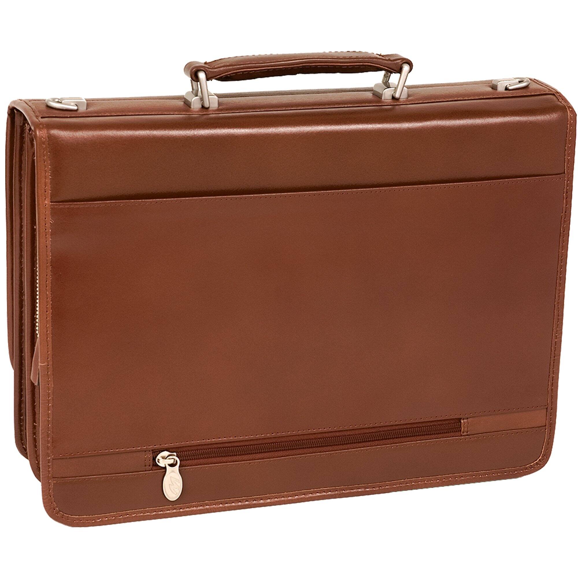 Alt View 5. McKleinUSA - Top Grain Cowhide Leather Flapover Double-Compartment Briefcase V Series Lexington MC83544 - Brown.