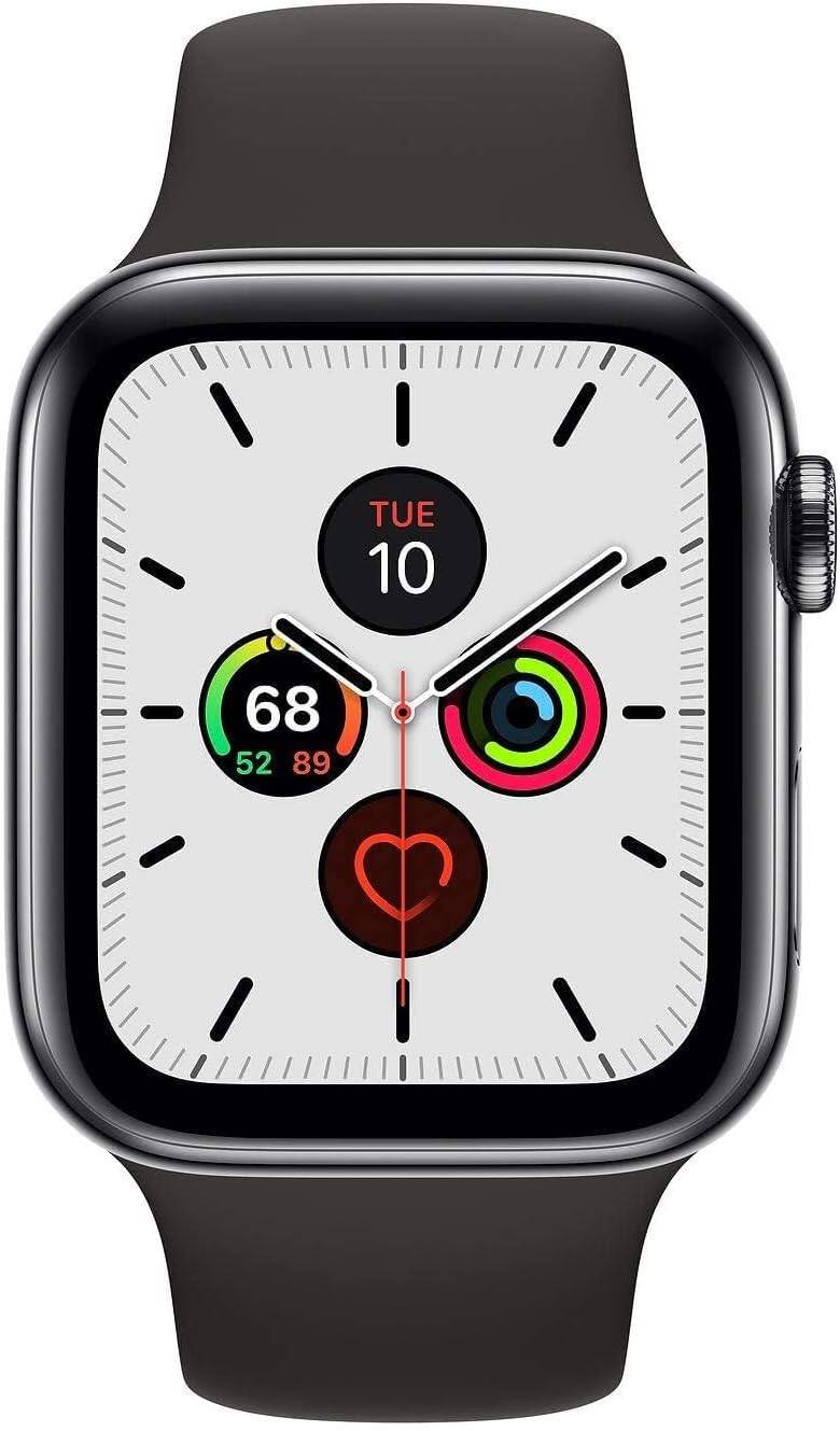 Angle. Apple - Watch Series 5 Stainless Steel 44mm A2095 (GPS + Cellular) - Space Black.