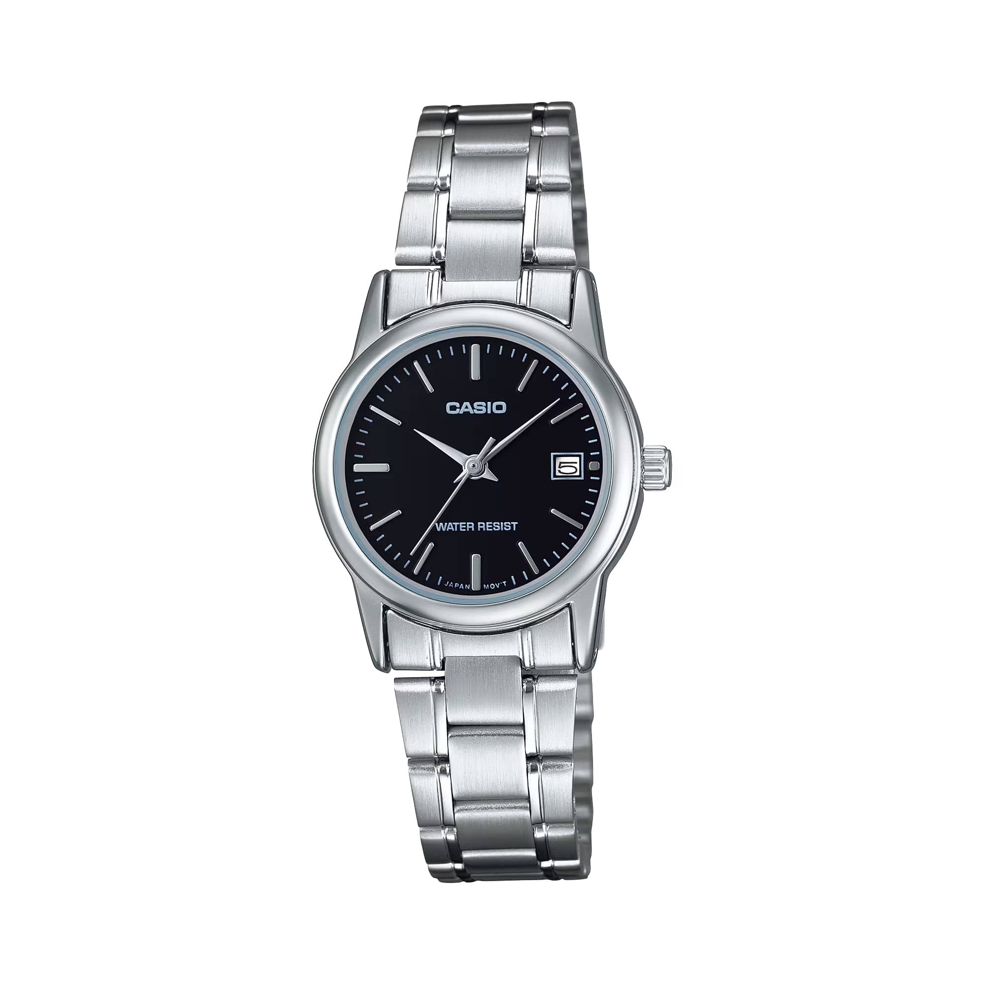 Casio - Women’s Analog Watch with Black Dial and Steel Bracelet - LTP-V002D-1A - Silver