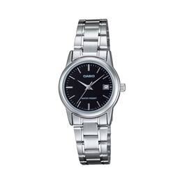 Casio - Women’s Analog Watch with Black Dial and Steel Bracelet - LTP-V002D-1A - Silver