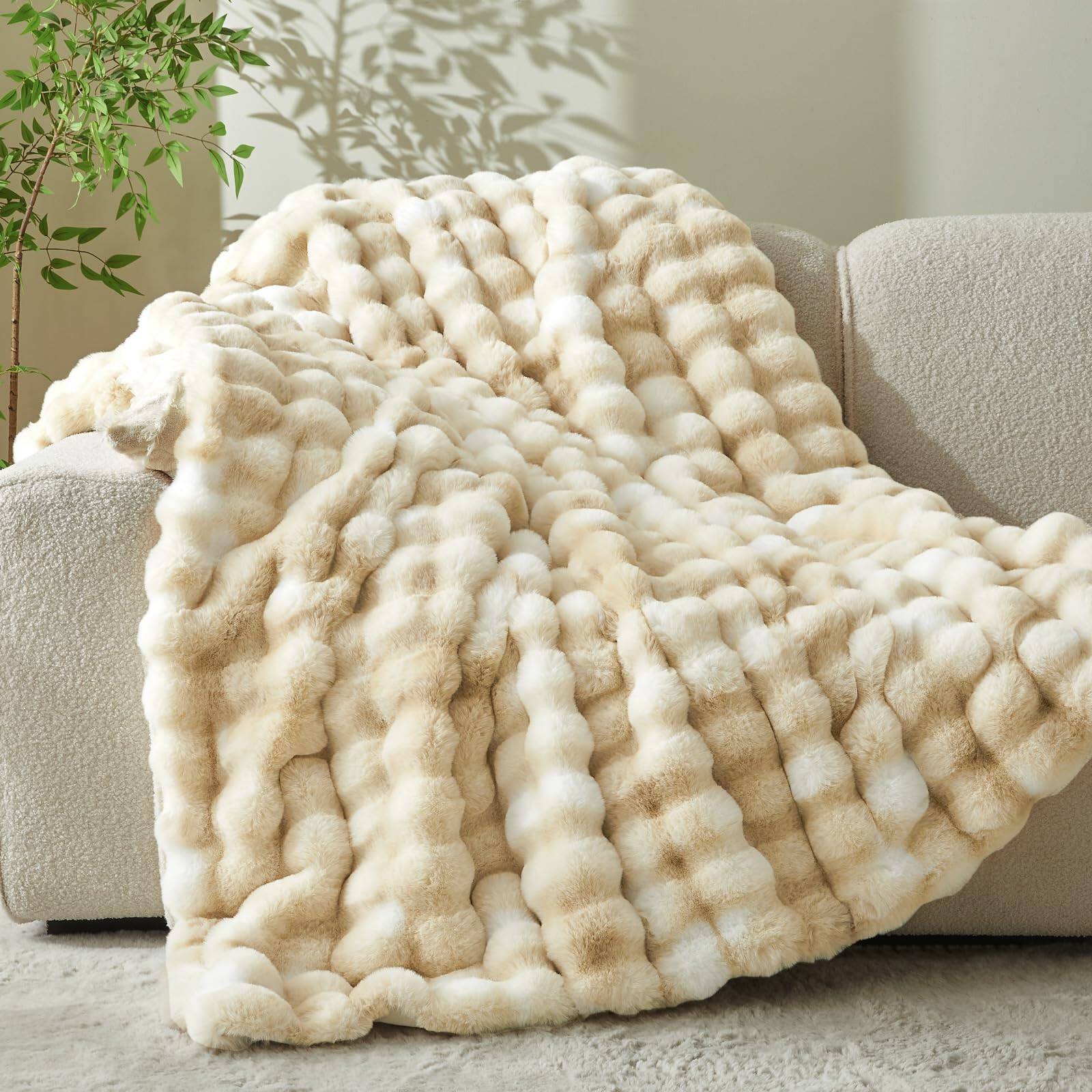 Alt View 7. ThinkLink Electronic - Faux Throw Blanket Couch Plush Bubble Soft Cozy Fluffy Rabbit Gift warm comfortable - Tie-dye Khaki Twin(60"x80").