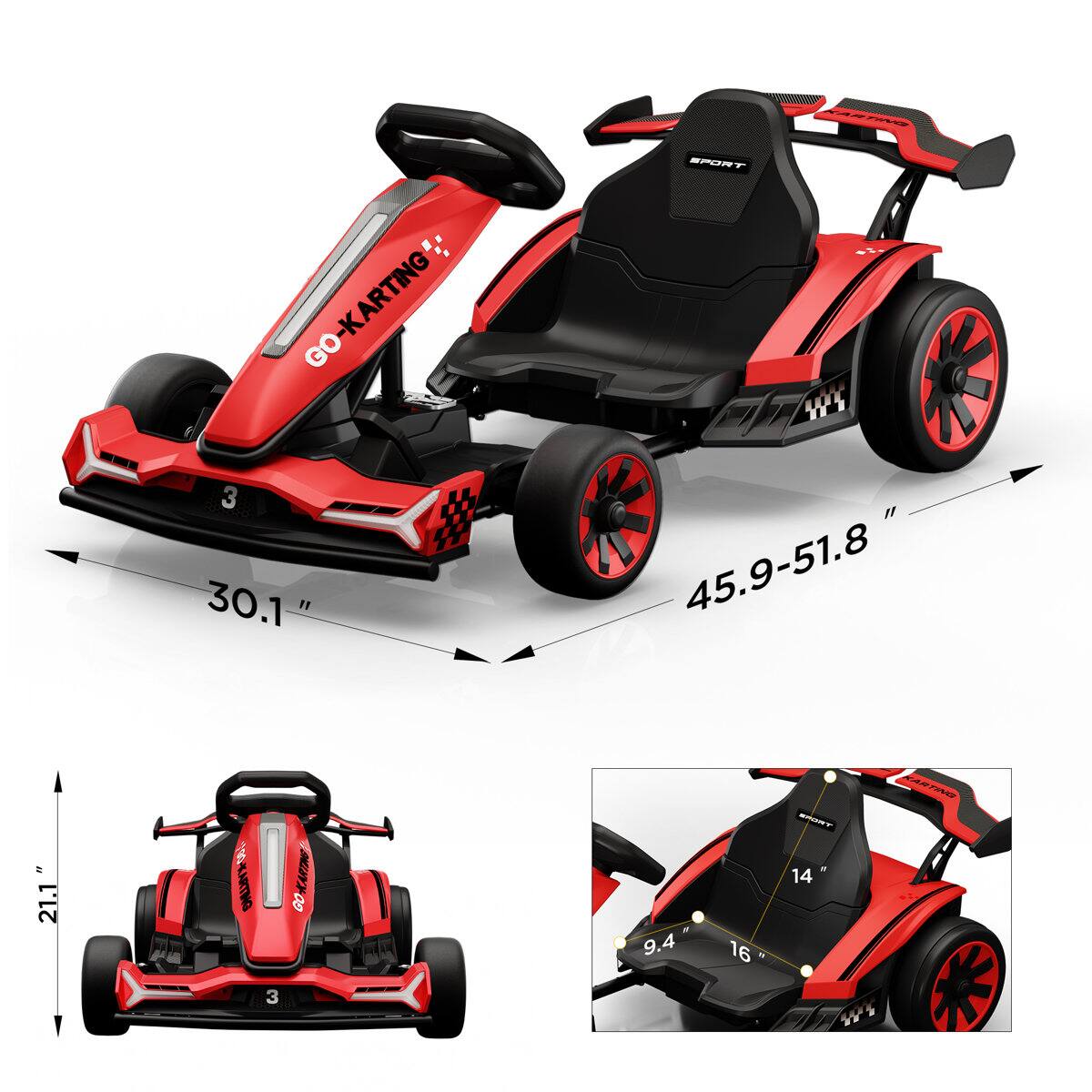 GO-KARTING 3  
30.1"  
KARTING SPORT WS 45.9-51.8  
21.1  
100-KARTING  
3  
GO-KARTING  
9.4  
16"  
KARTING SPORT 14" WT