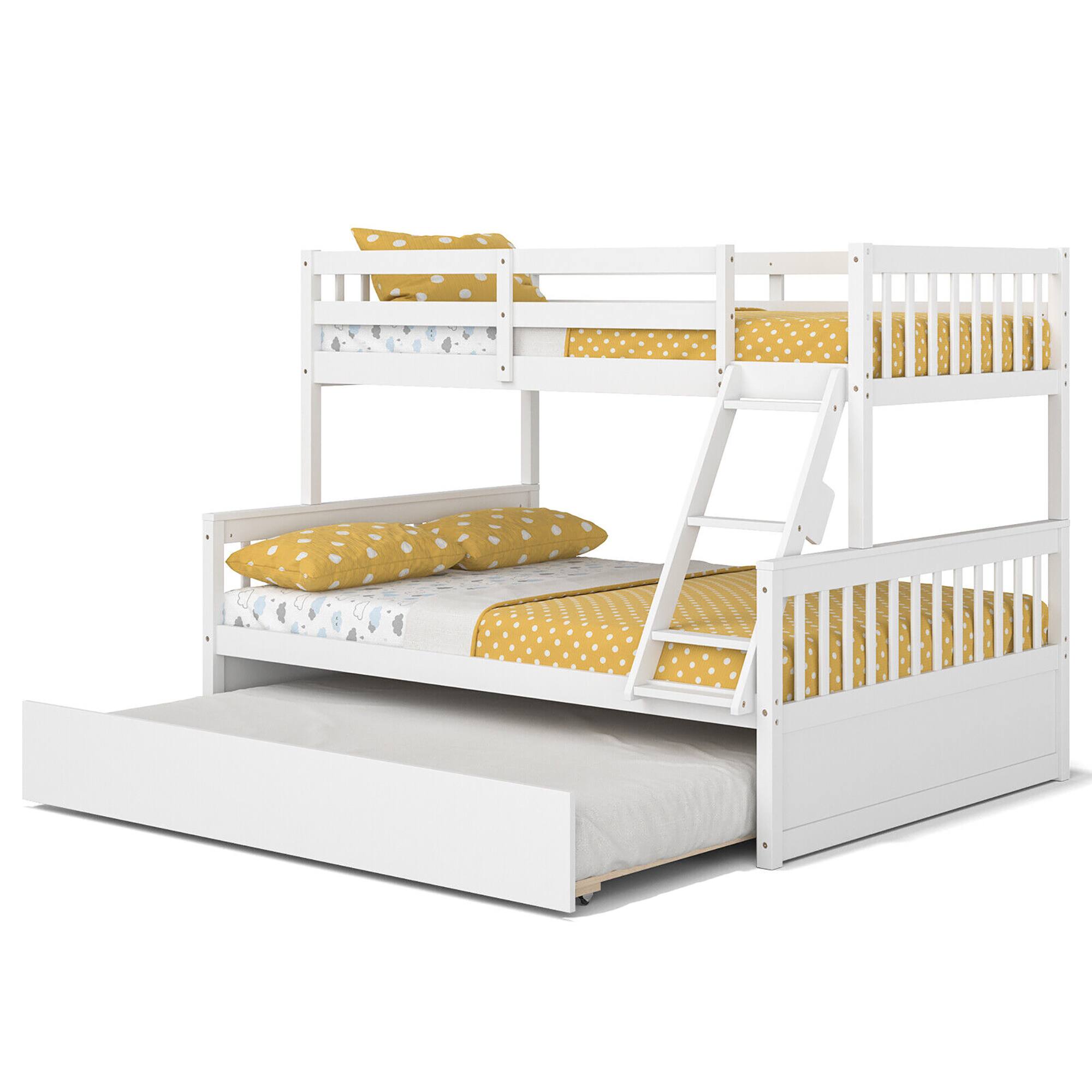 Alt View 9. Gymax - Gymax Twin Over Full Bunk Bed with Twin Trundle Convertible Platform Bed White - White.