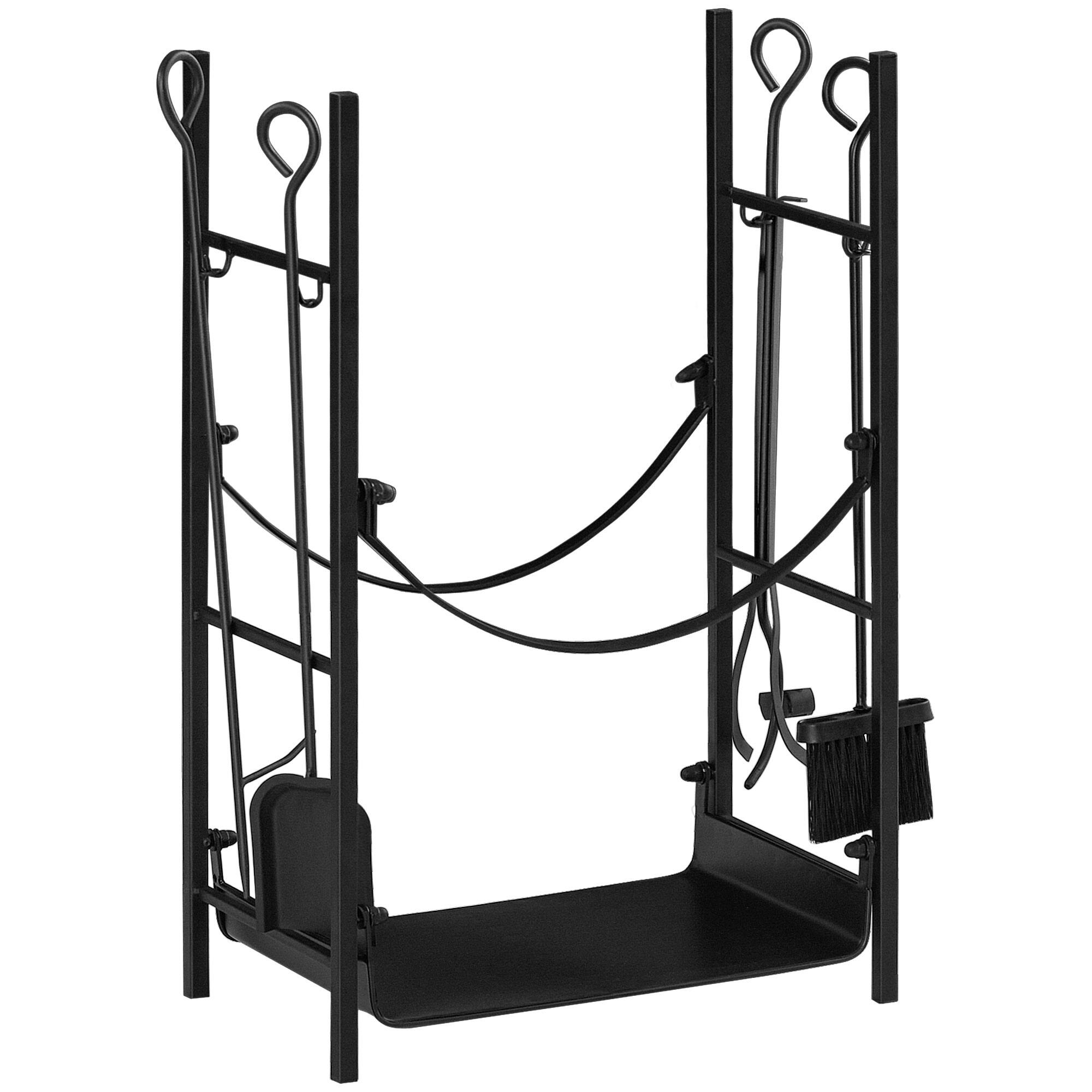 Front. TinyHomie - Firewood Rack Fireplace Tools Indoor Outdoor 2 Tiers Fireplace Wood Stove Hearth Fire Pit Black.