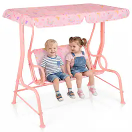 Costway - Kids Patio Swing,2-Seater Outdoor Porch Swing Lounge Chair with Adjustable Canopy - Pink