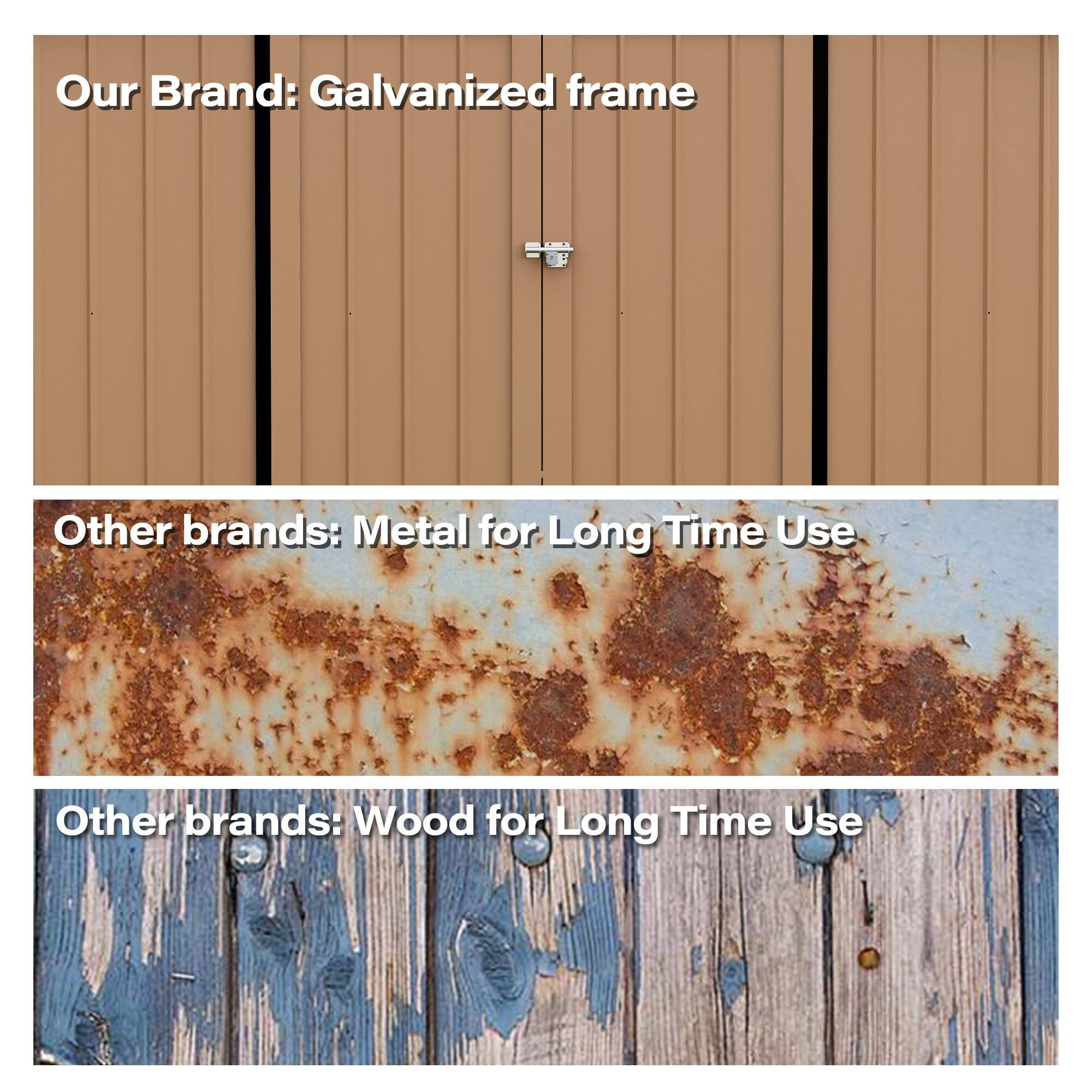 Our Brand: Galvanized frame

Other brands: Metal for Long Time Use

Other brands: Wood for Long Time Use