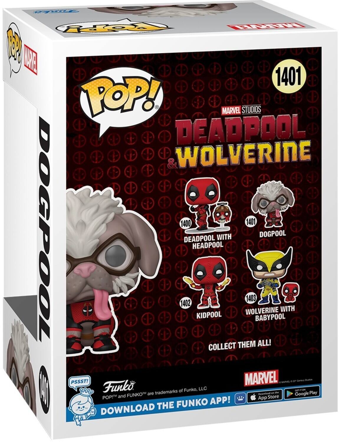 Replay WIRR LAE 1401 POP! MARVEL STUDIOS DEADPOOL & WOLVERINE 1400 1401 DOGPOOL 1402 DEADPOOL HEADPOOL KIDPOOL WITH THEM WOLVERINE 1403 BABYPOOL ALL! DOGPOOL WITH COLLECT PSSST! MARVEL MANEL . 2 Centurs Sodos gO Funko. trademarks of Funko, LLC - te GETTION Play FUNKOT are Downfoad Google POP!M and App Store FUNKO APP! DOWNLOAD THE