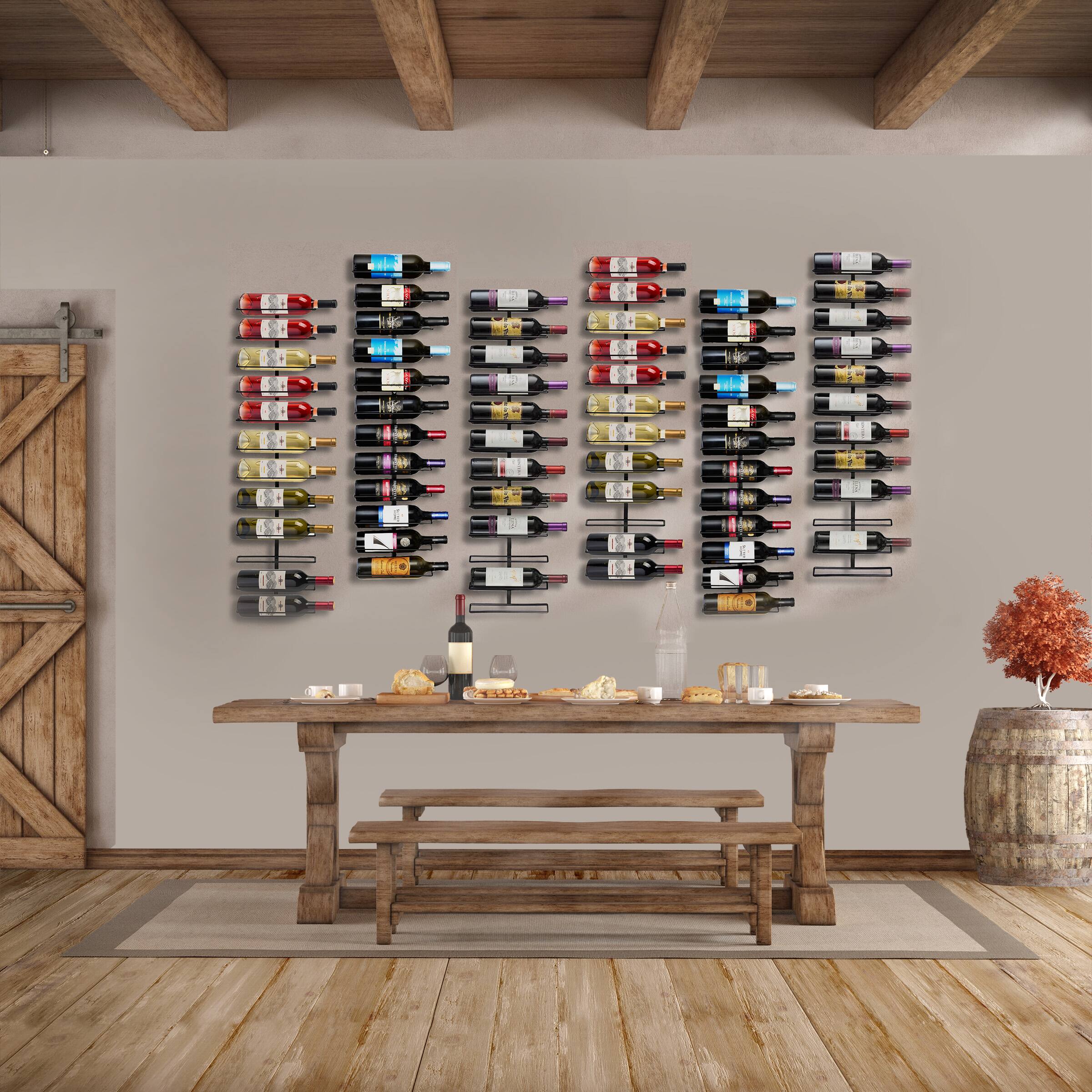 Angle. Sorbus - Sorbus Set of 3 Wall-Mounted Metal Wine Rack - 12 Bottles - Black.