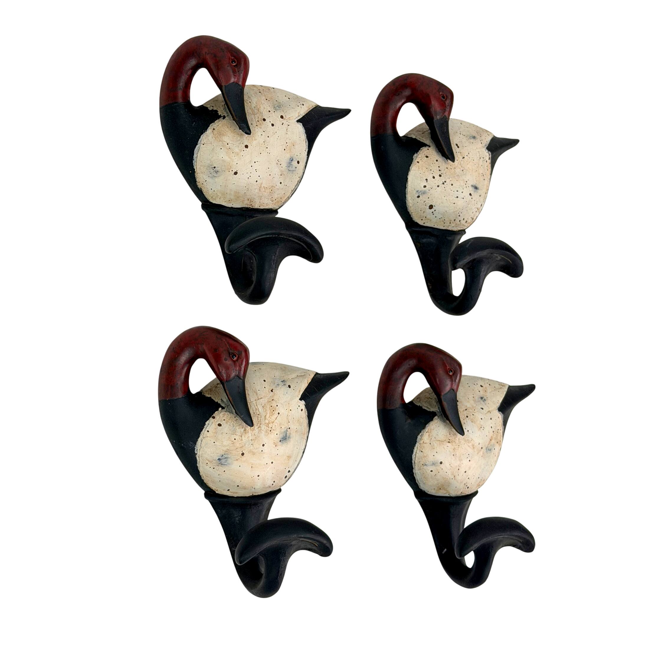 Alt View 1. Fancy That - Set of 4 Duck Wall Hooks Hand Painted Resin Rustic 5.5 Inch Decorative - Brown.