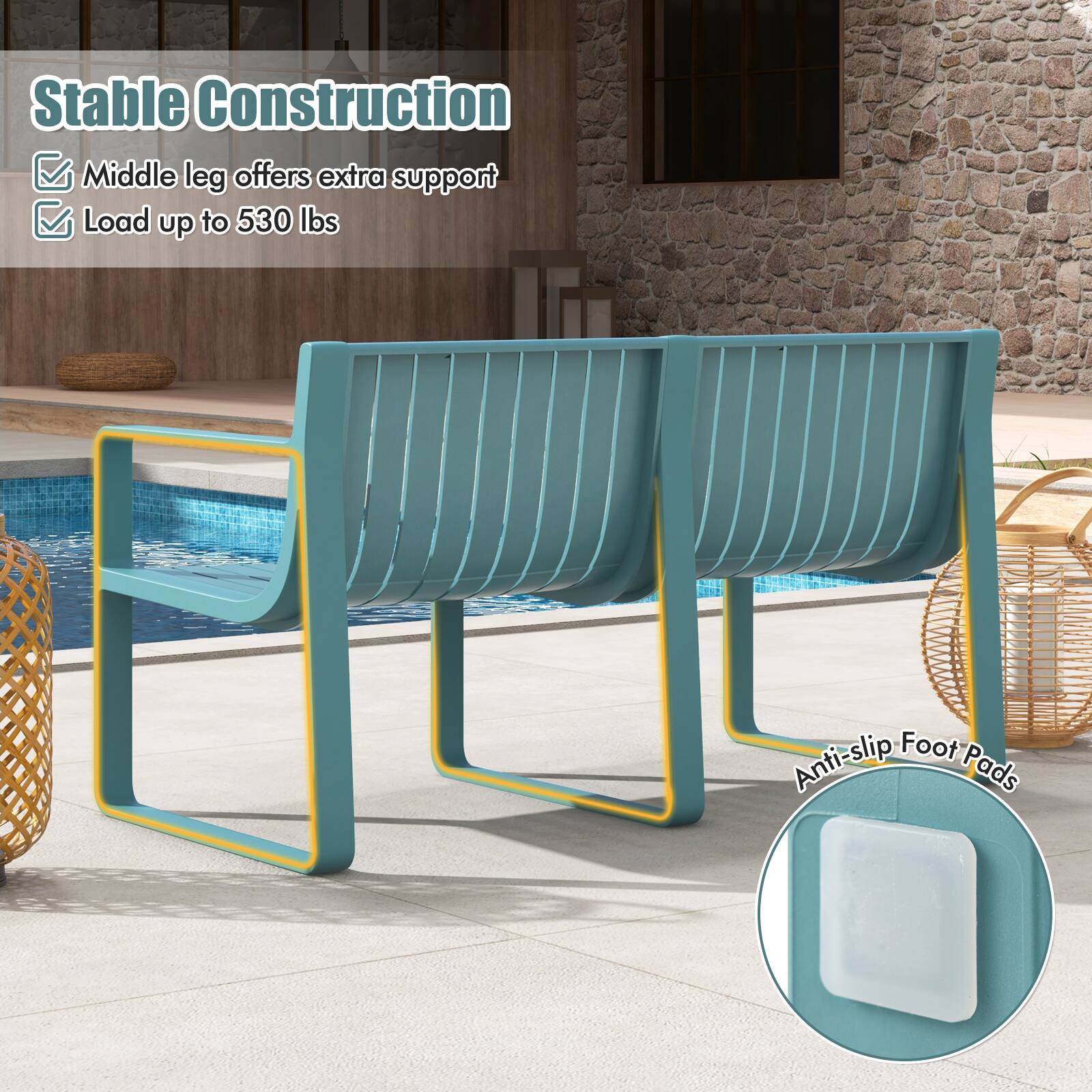 Stable Construction  
- Middle leg offers extra support  
- Load up to 530 lbs  

Anti-slip Foot Pads