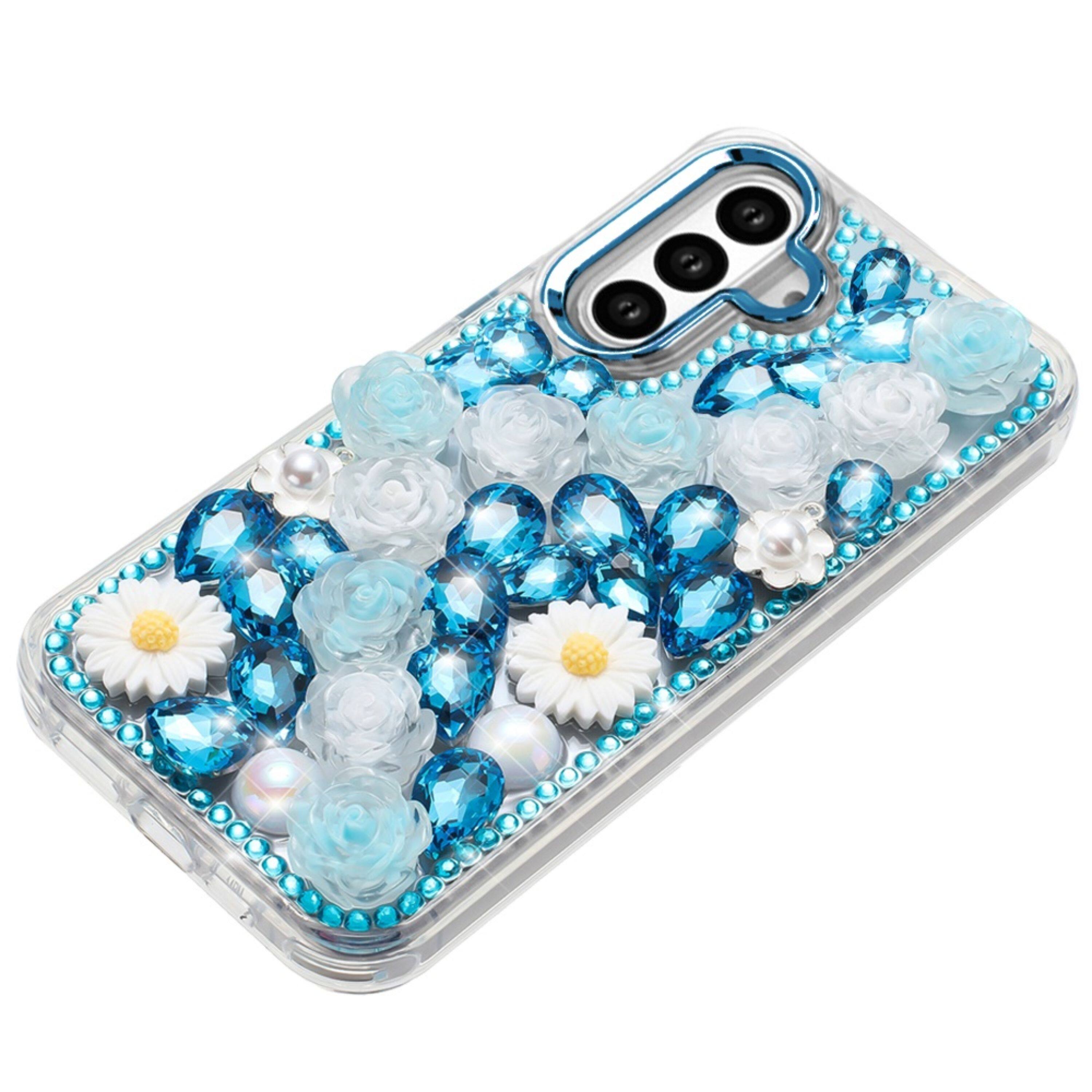 Left. Kitcheniva - 3D Rhinestone Jewel Bling Case With Tempered Glass For Samsung S26 Plus Blue - Blue.