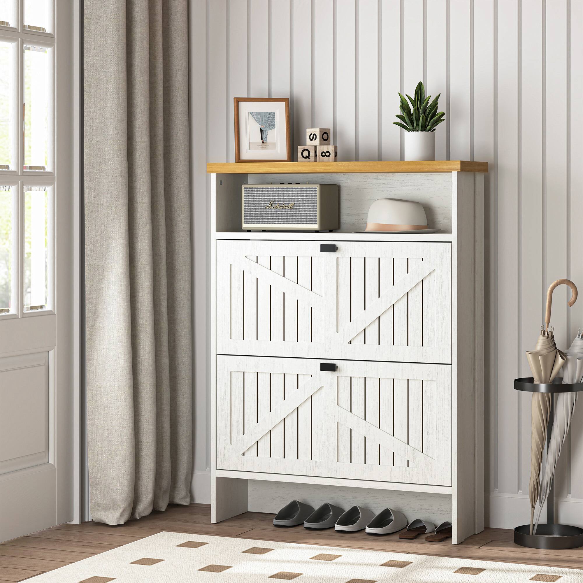 Alt View 1. Spaco - Spaco 4-Layer Shoe Cabinet, Multi-functional Folding MDF, Modern Minimalist Design, 31.5x9.5x42.3 Inch for Entryway - White.