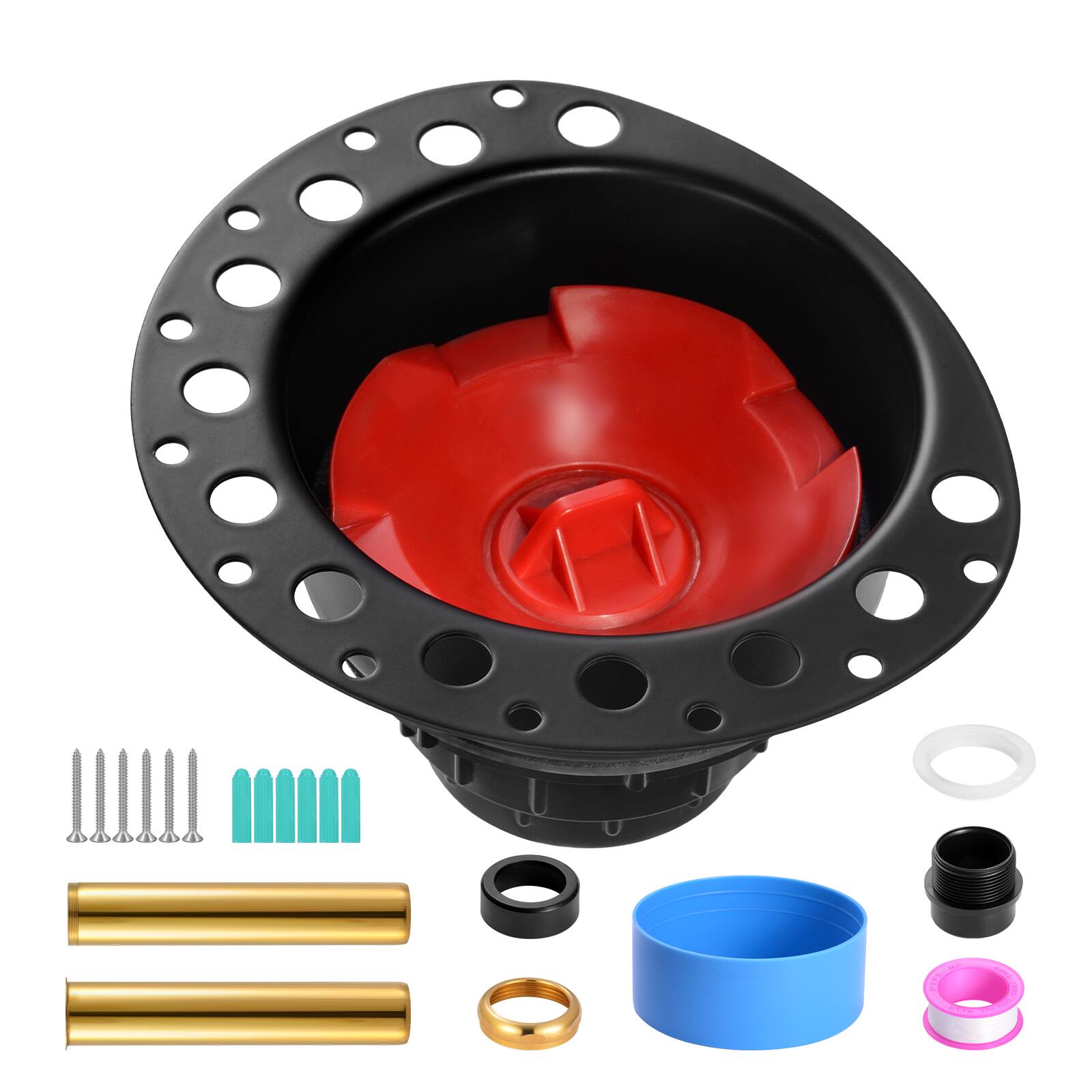 Alt View 5. VEVOR - ABS Freestanding Tub Drain Kit, 2 Brass Tail Pipes, Bathtub Drain Rough-in Kit, with ABS Adapter of Tailpiece - Black.