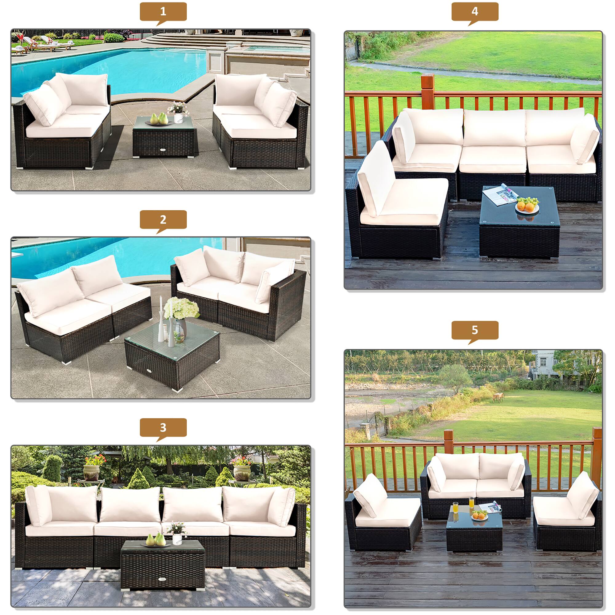 Alt View 6. Costway - 5PCS Patio Rattan Furniture Set Cushioned Sofa Chair Coffee Table - White.