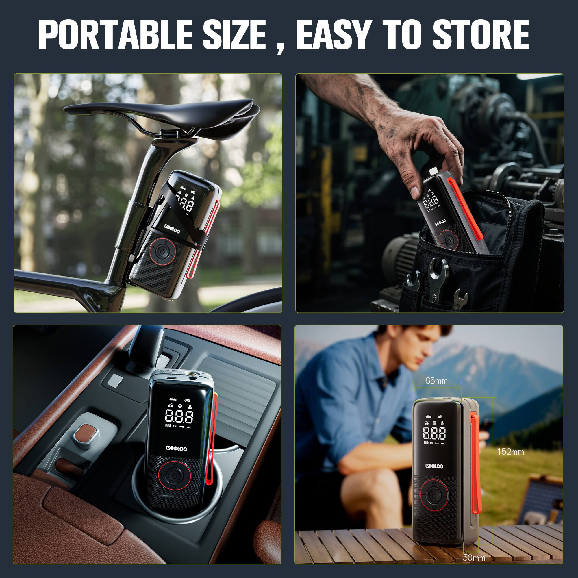 PORTABLE SIZE, EASY TO STORE

65mm
152mm
50mm