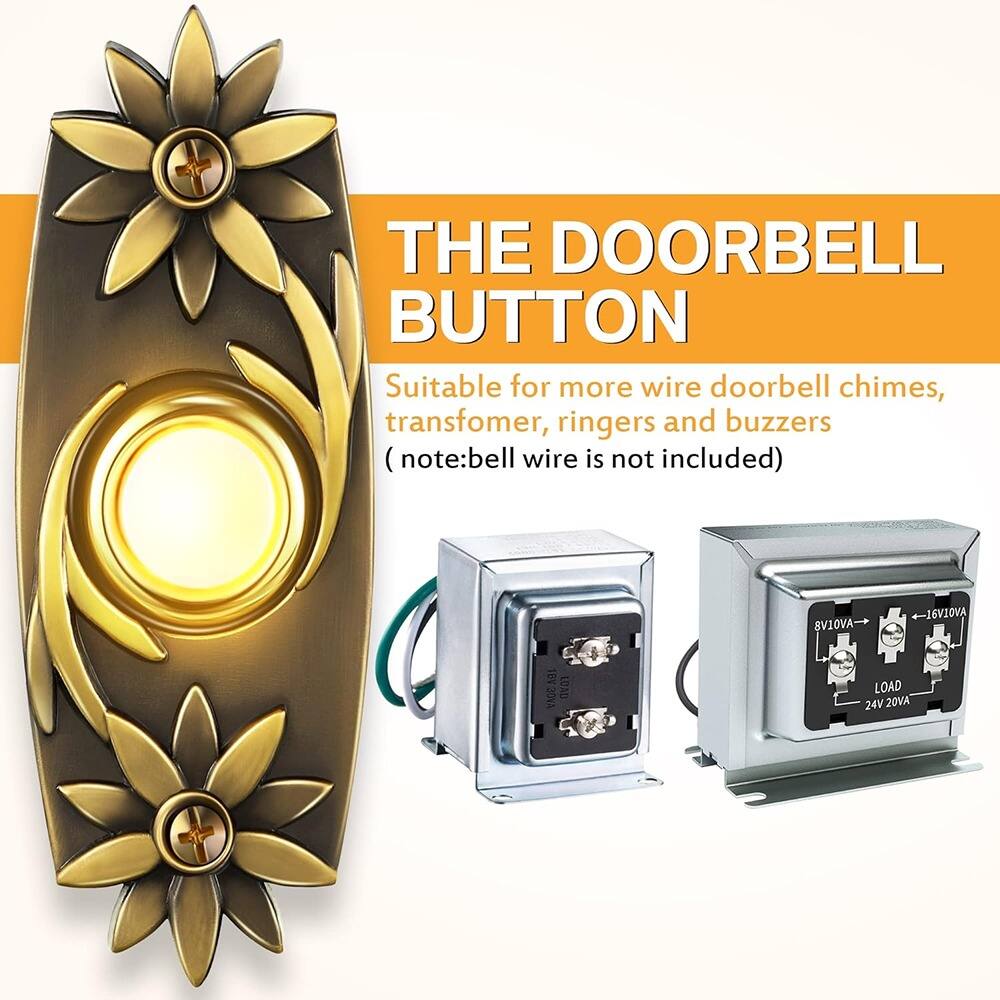 THE DOORBELL BUTTON

Suitable for more wire doorbell chimes, transformer, ringers and buzzers (note: bell wire is not included)

8V10VA 6V10VA 30VA LOAD 24V 20VA