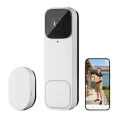 Front. VEVOR - Video Doorbell, 2K Wireless Camera Ring Doorbell Works with 170° Ultra-Wide View, 2-Way Audio, Motion Detection - White.