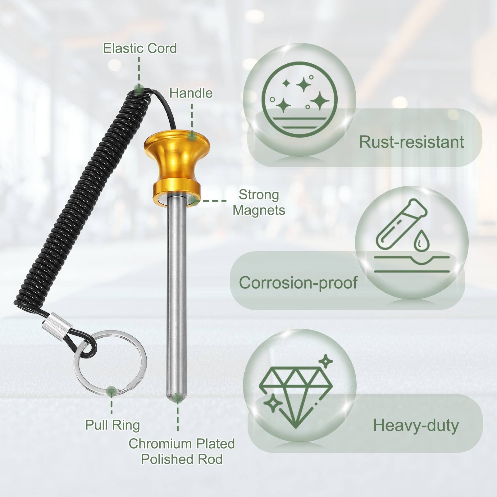 Elastic Cord Handle, Rust-resistant, Strong Magnets, Corrosion-proof, Pull Ring, Chromium Plated Polished Rod, Heavy-duty