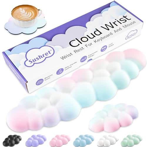Cozy Serene - Cloud Wrist Rest Pad Set With Pu Leather Memory Foam Cute Arm For Palm Support Pc/gaming Desk Accessories/office - 02rainbow-Tenkeyless