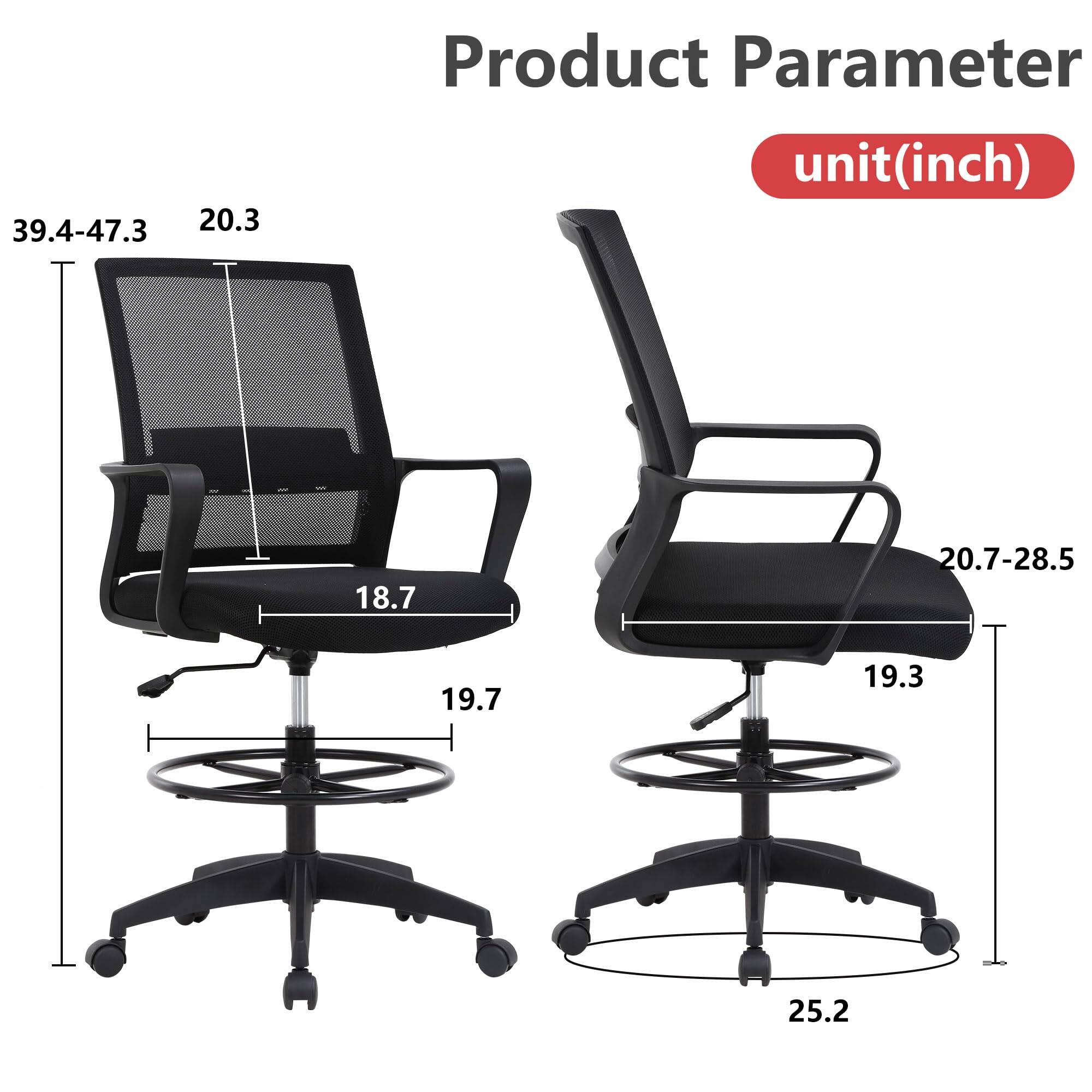 Product Parameter  
unit(inch)  

- Height: 39.4-47.3  
- Width: 20.3  
- Depth: 18.7  
- Seat Height: 19.7  
- Back Height: 20.7-28.5  
- Seat Depth: 19.3  
- Base Diameter: 25.2
