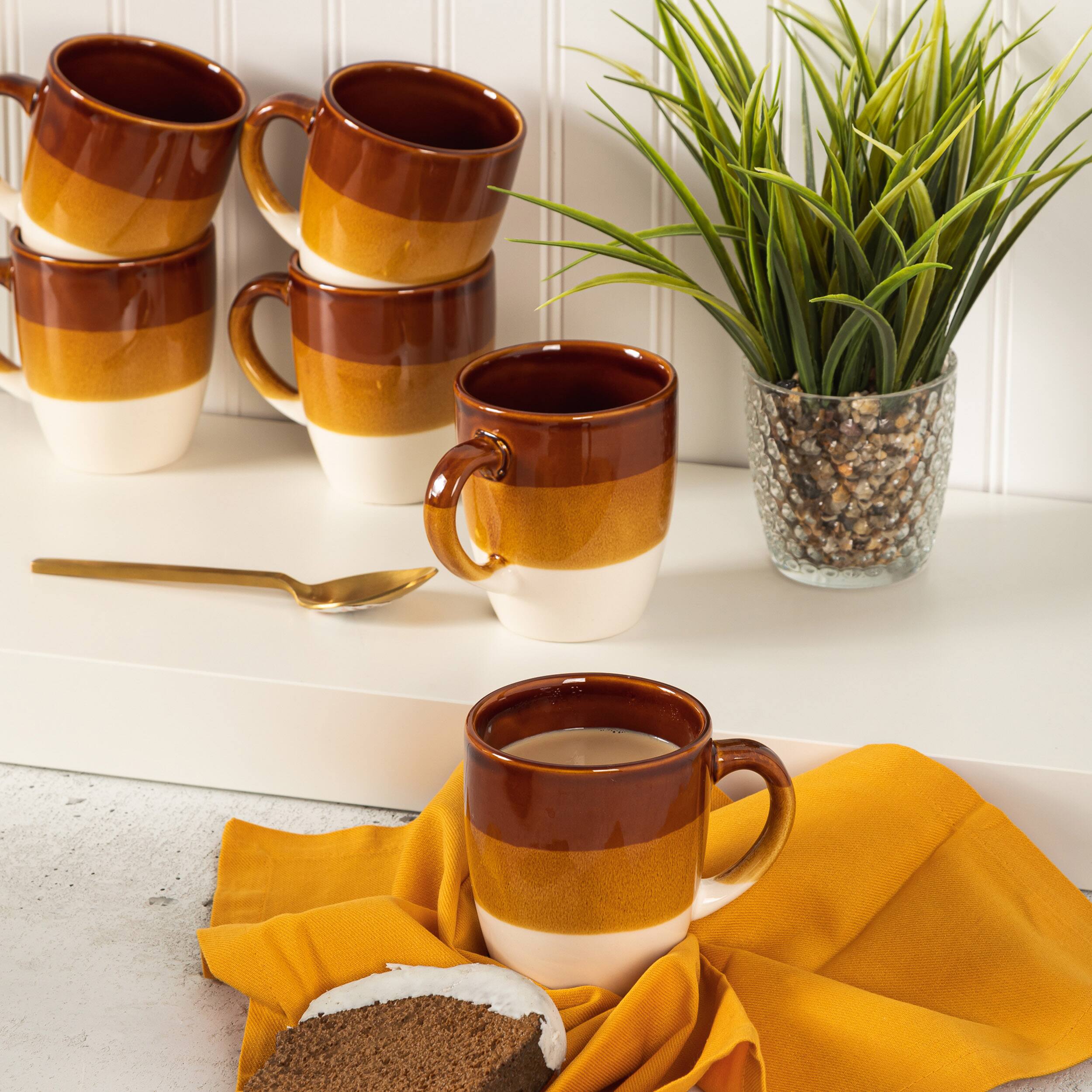 Alt View 3. Gibson - Gibson Home Yellowstone 6 Piece 12 Ounce Stoneware Mug Set in Brown and White - Brown.