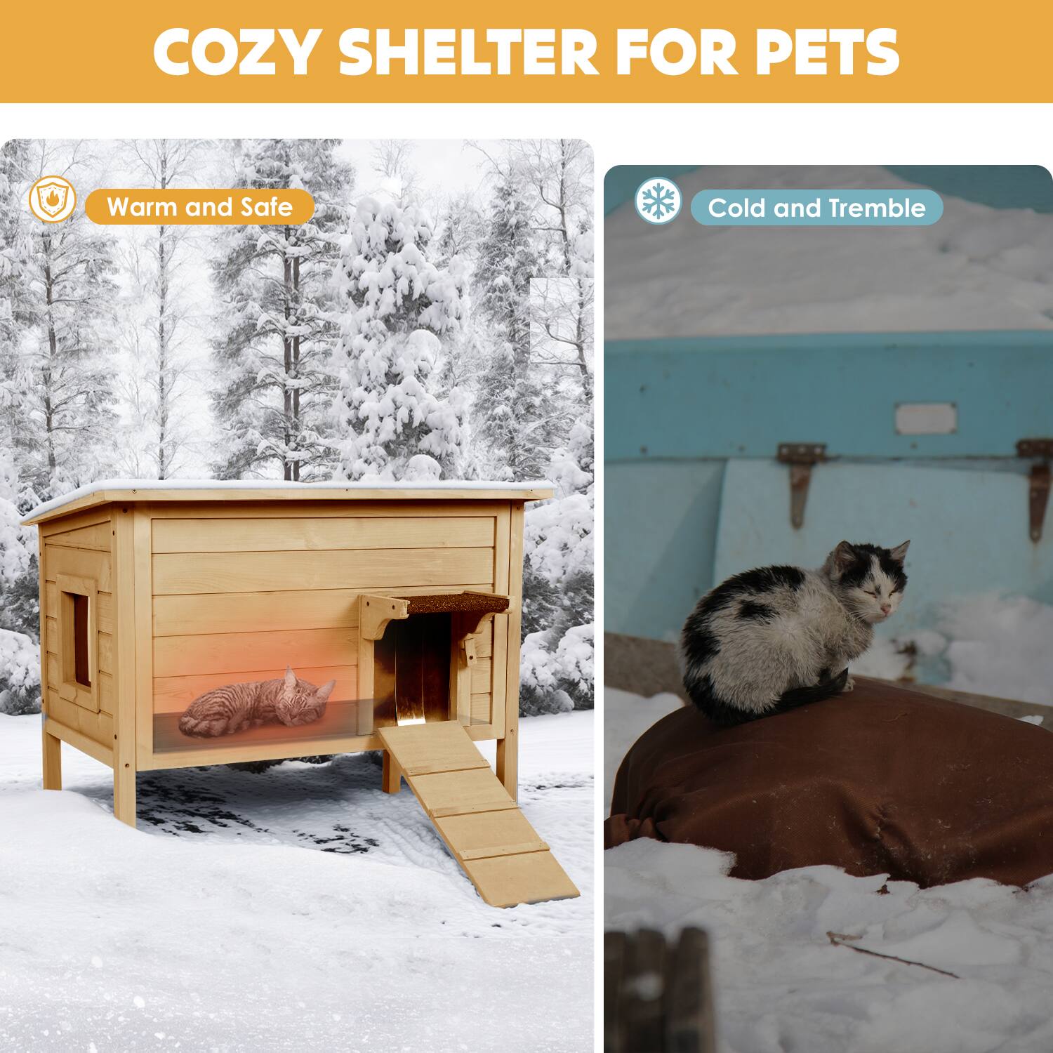 COZY SHELTER FOR PETS

Warm and Safe

Cold and Tremble