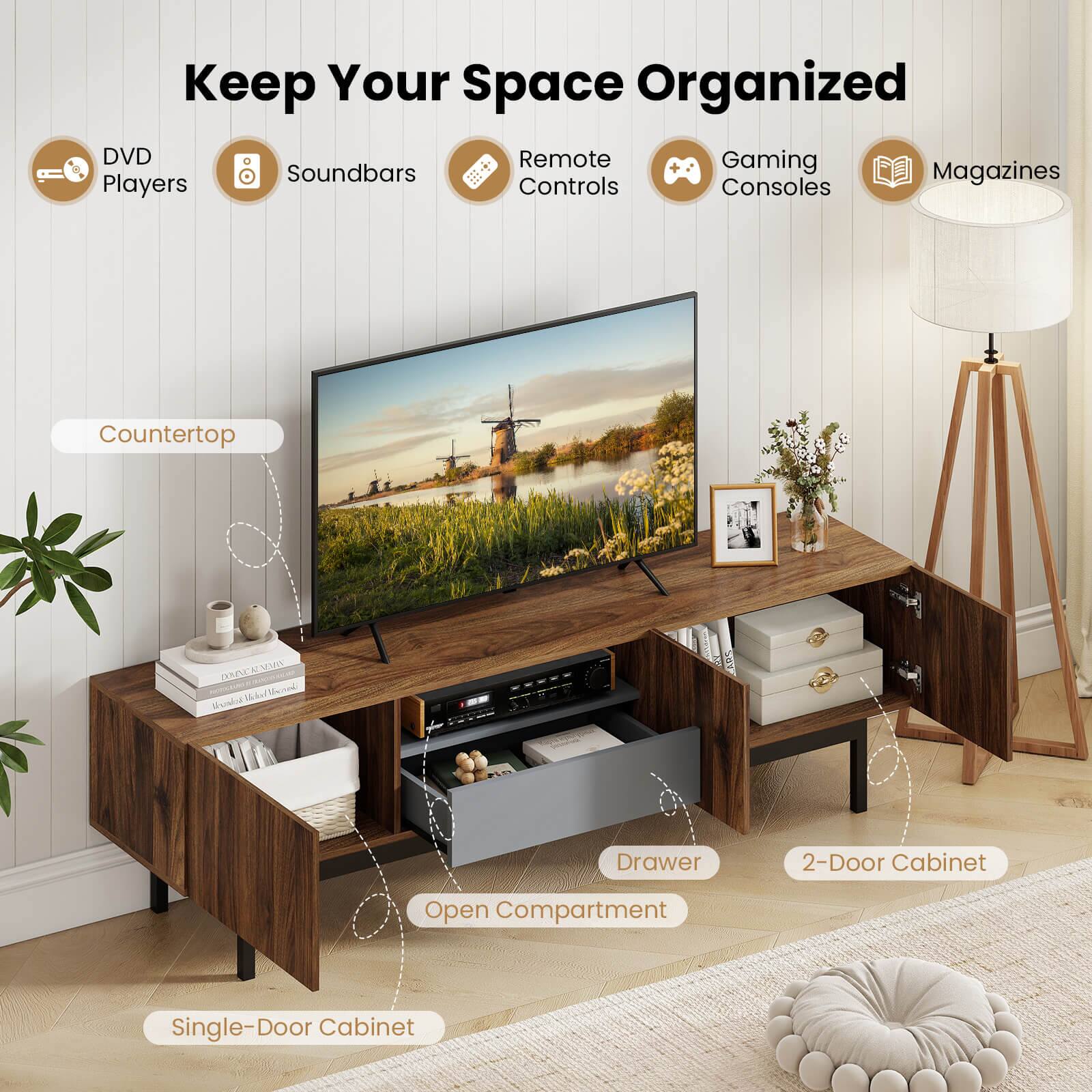 Keep Your Space Organized

- DVD Players
- Soundbars
- Remote Controls
- Gaming Consoles
- Magazines

- Countertop
- Drawer
- Open Compartment
- Single-Door Cabinet
- 2-Door Cabinet