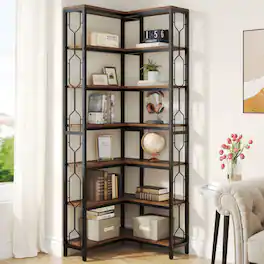 Tribesigns - Industrial Corner Bookshelf with Engineered Wood Construction for Books, Decor and Everyday Organization - Rustic Brown