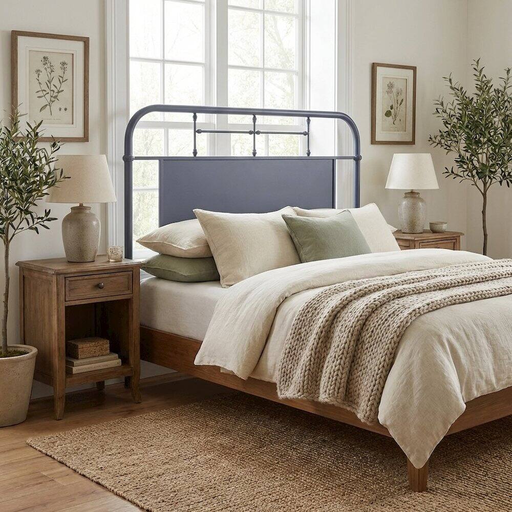 Alt View 3. Starlight Canyon Home - Distressed Metal Queen Metal Headboard with Vintage Design and Metal Tube Frame - Blue.