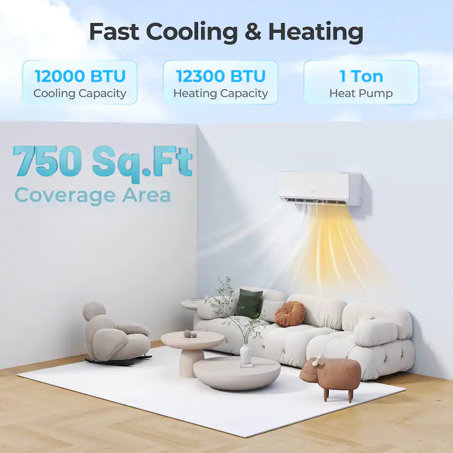 Fastcard Installation Kit Costway 12000 BTU Mini Split Air Conditioner & Heater with 1 Ton Heat ...