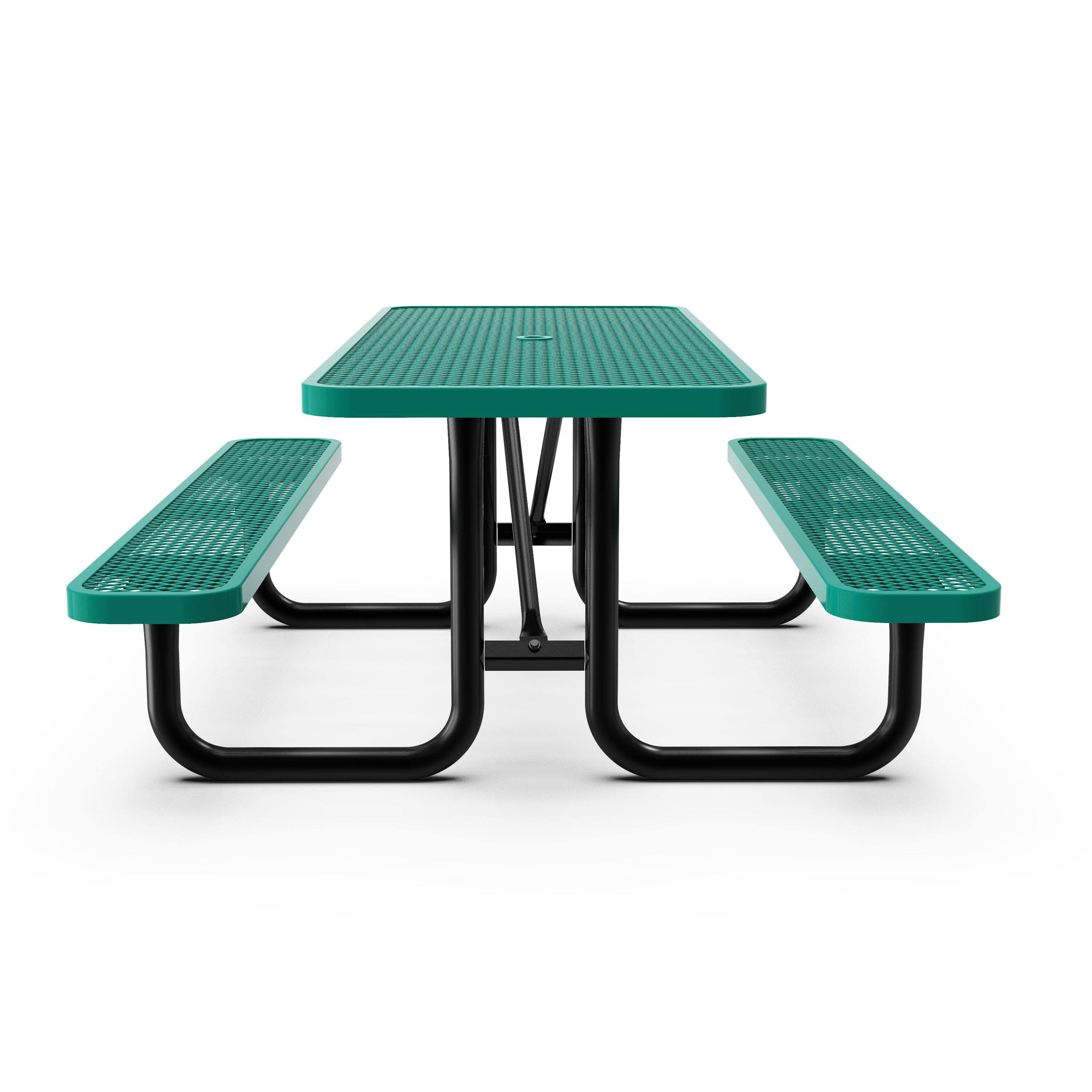 Left. Flash Furniture - Mantilla 8' Rectangular Outdoor Picnic Table with Commercial Heavy Gauge Green Expanded Metal Mesh Top and Seats and Bla - Green.
