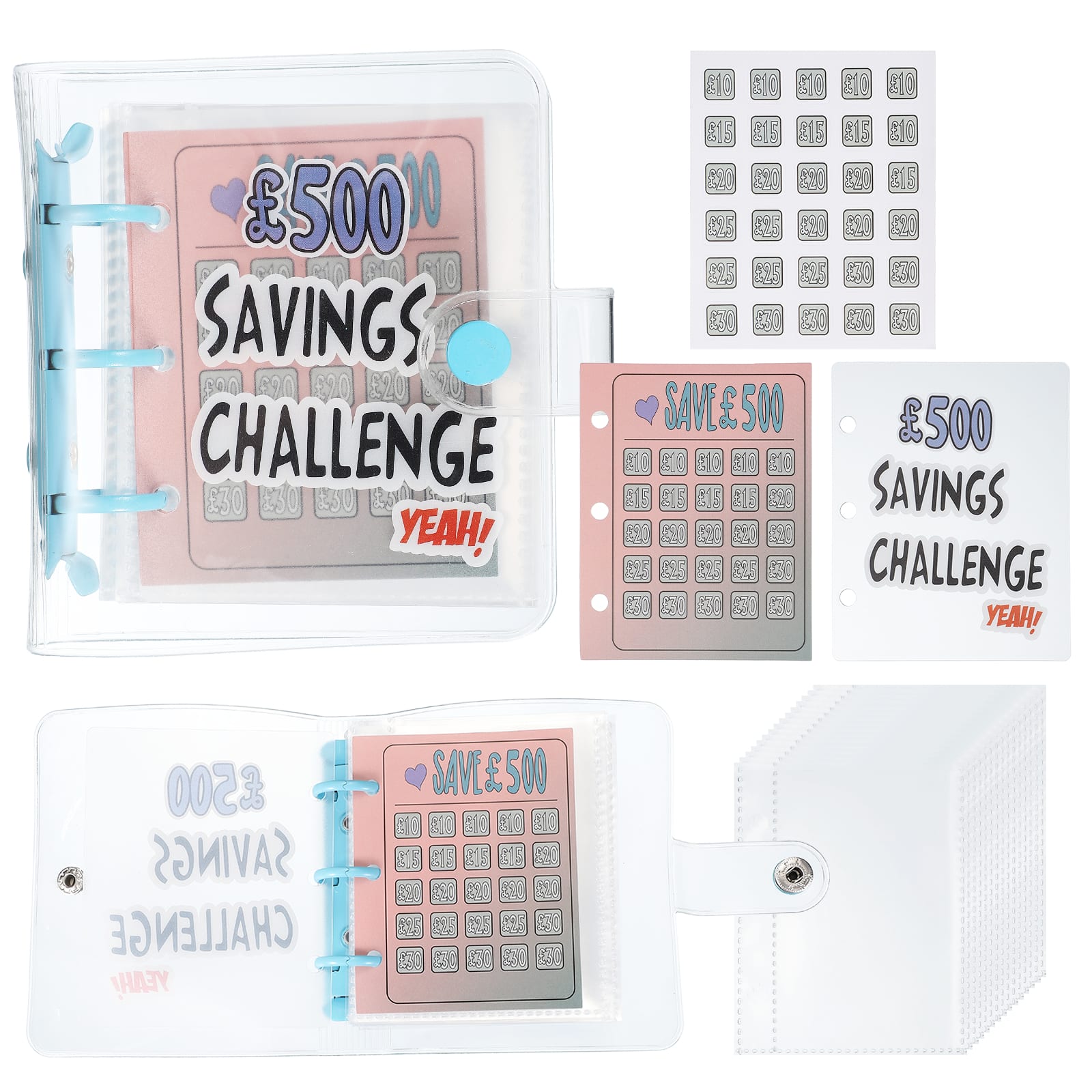 Unique Bargains - 500 Pounds Savings Challenge Book, Money Saving Binder with 25 Reusable Envelopes for Budgeting & Financial Planning - Blue
