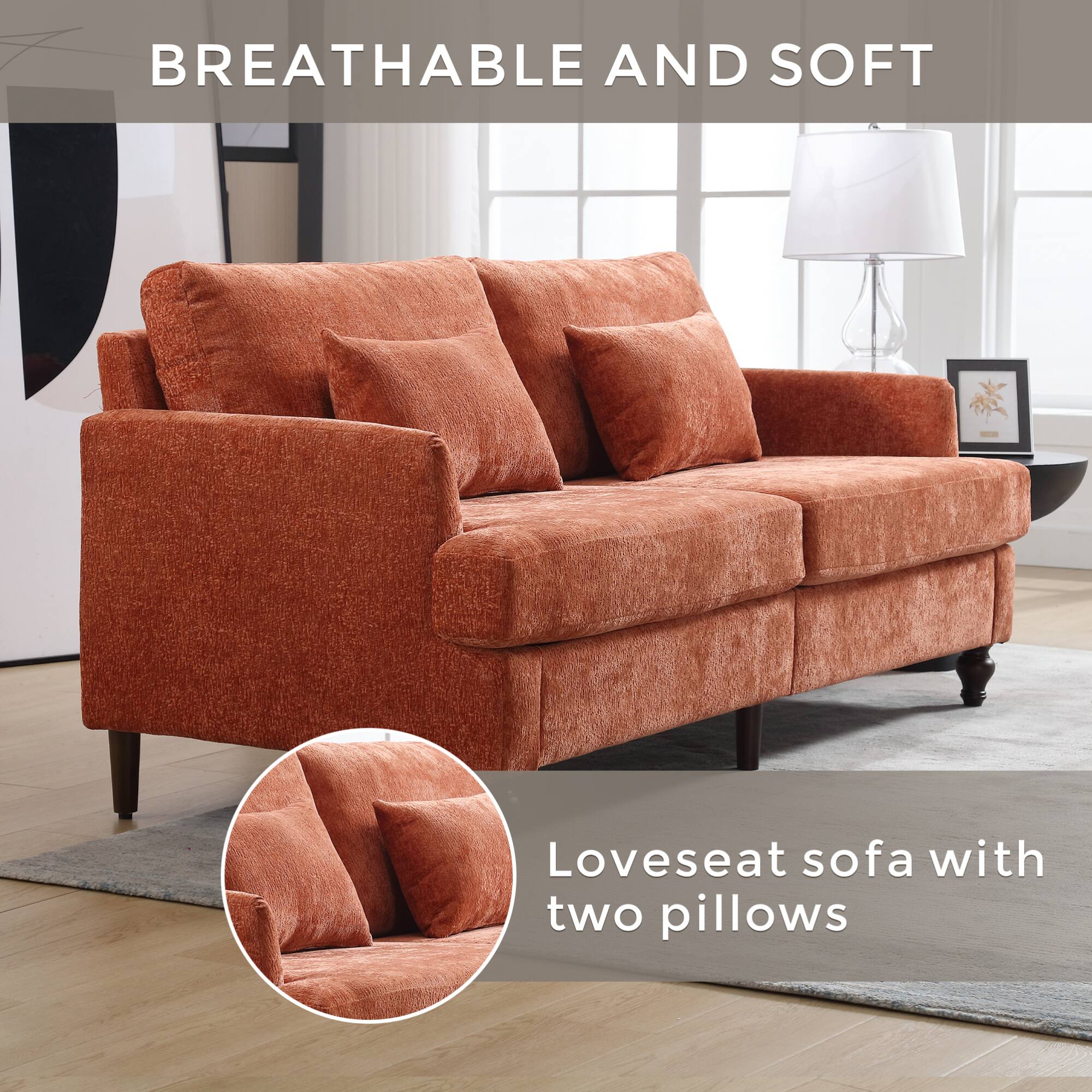 BREATHABLE AND SOFT

Loveseat sofa with two pillows