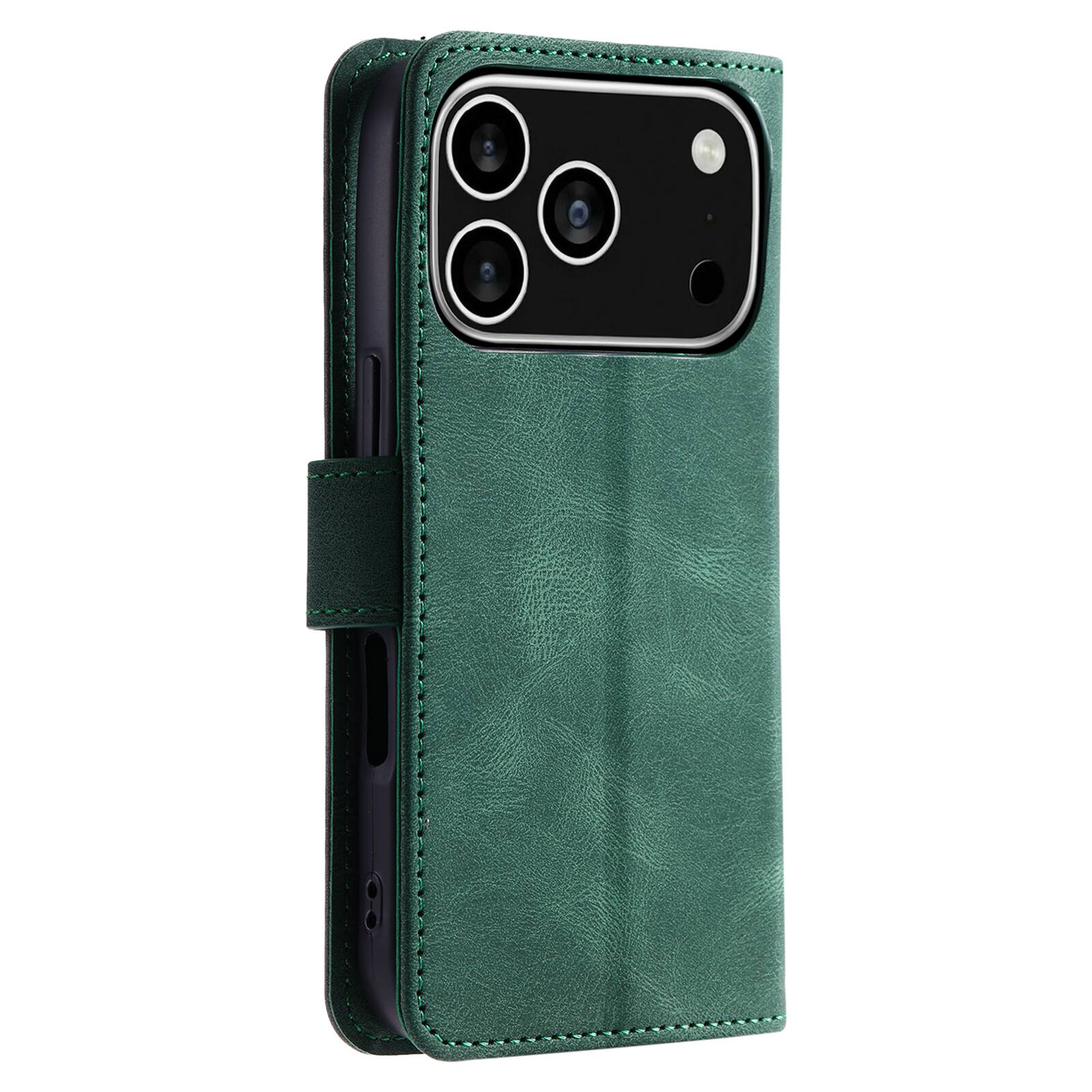 Alt View 4. Dteck - Wallet Case for Apple iPhone 17 Pro,Vintage PU Leather Flip Card Holder Kickstand Magnetic Closure Phone Cover - Green.