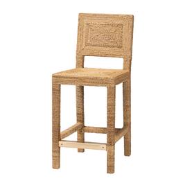 bali & pari - Anfield Modern Bohemian Seagrass and Mahogany Wood Counter Stool - Natural