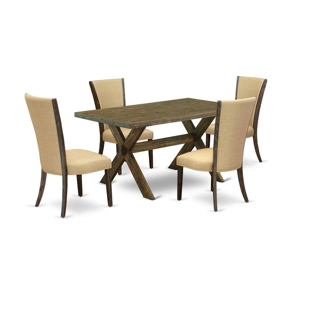 Left. East West Furniture - East West Furniture X776VE703-5 5Pc Dining Table Set Includes a Wood Dining Table and 4 Parson Dining Chairs with Brown - Multi-Color.