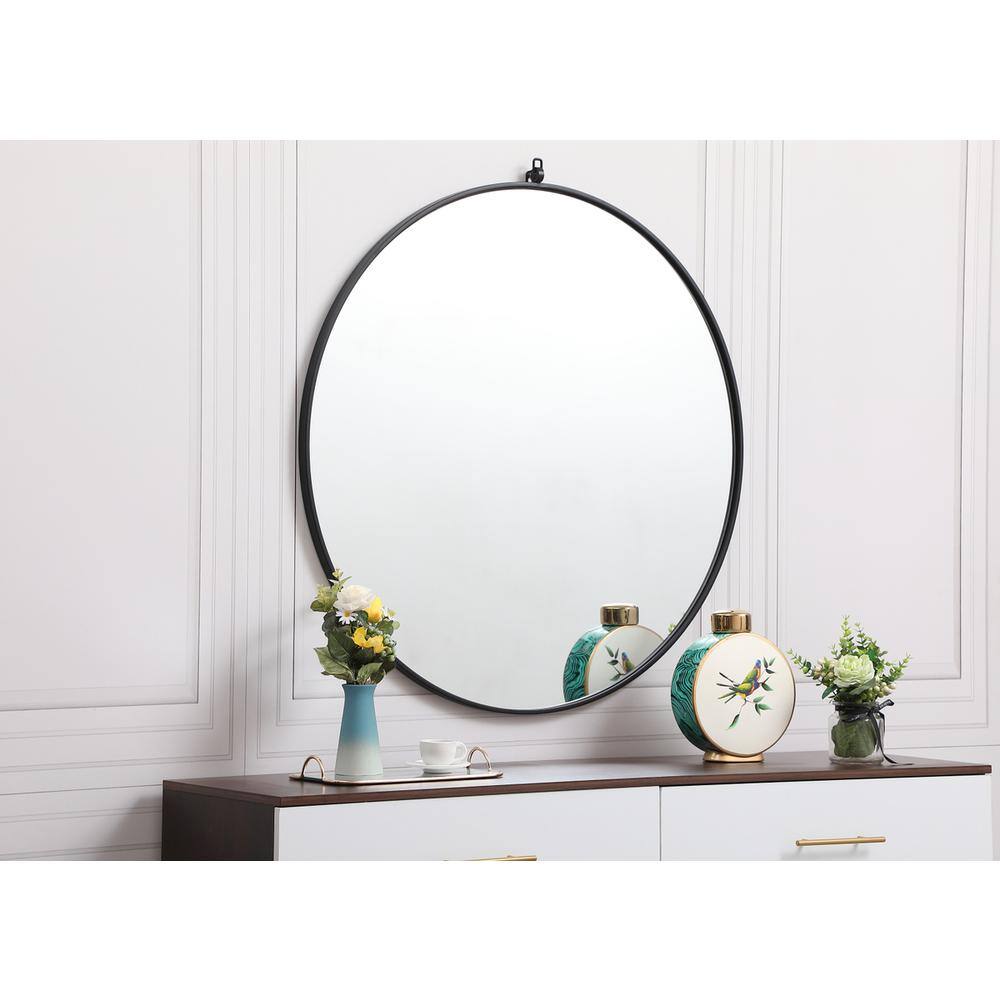Alt View 1. Elegant Decor - Metal frame round mirror with decorative hook 39 inch in Black - Black.