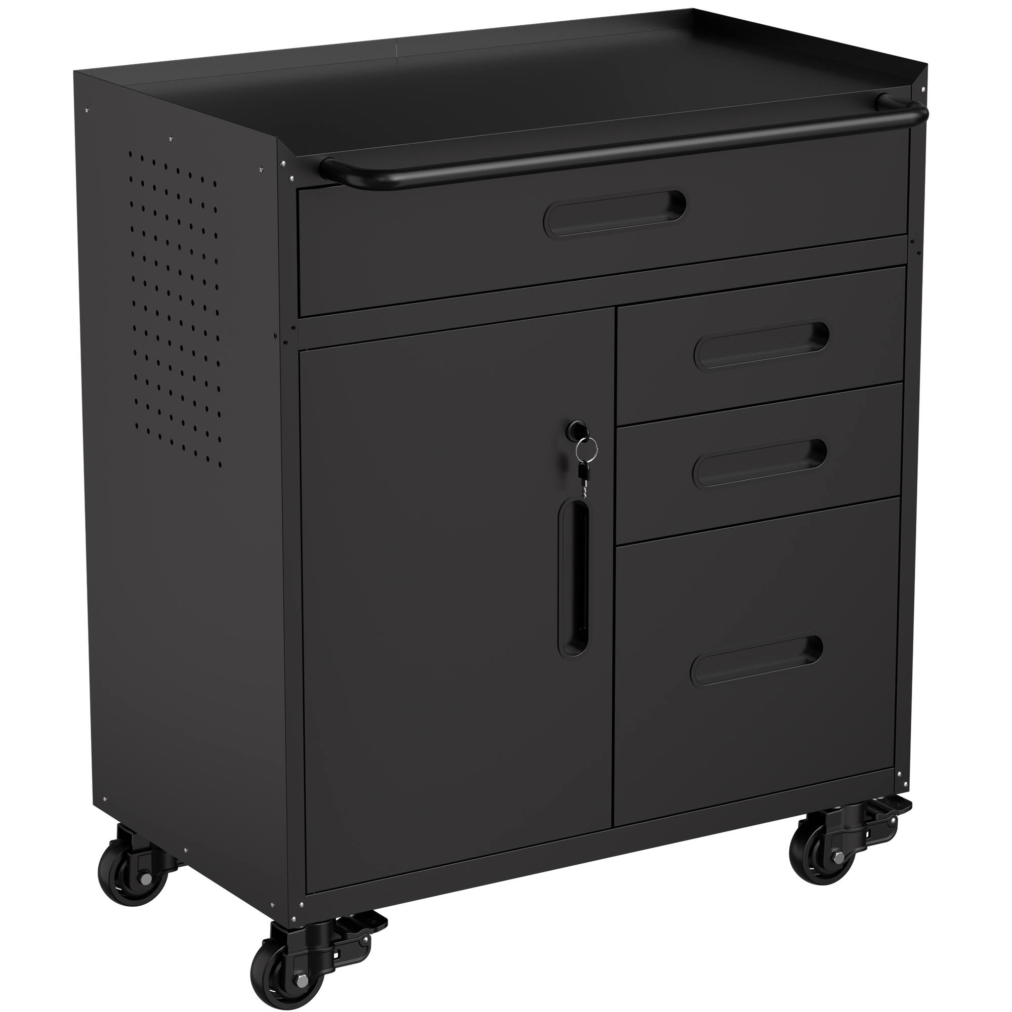 Alt View 2. LOVMOR - 34.3 inch Mobile Tool Storage Cabinet Garage Organizer with Lockable Compartment 4 Drawers Rolling Steel Chest.