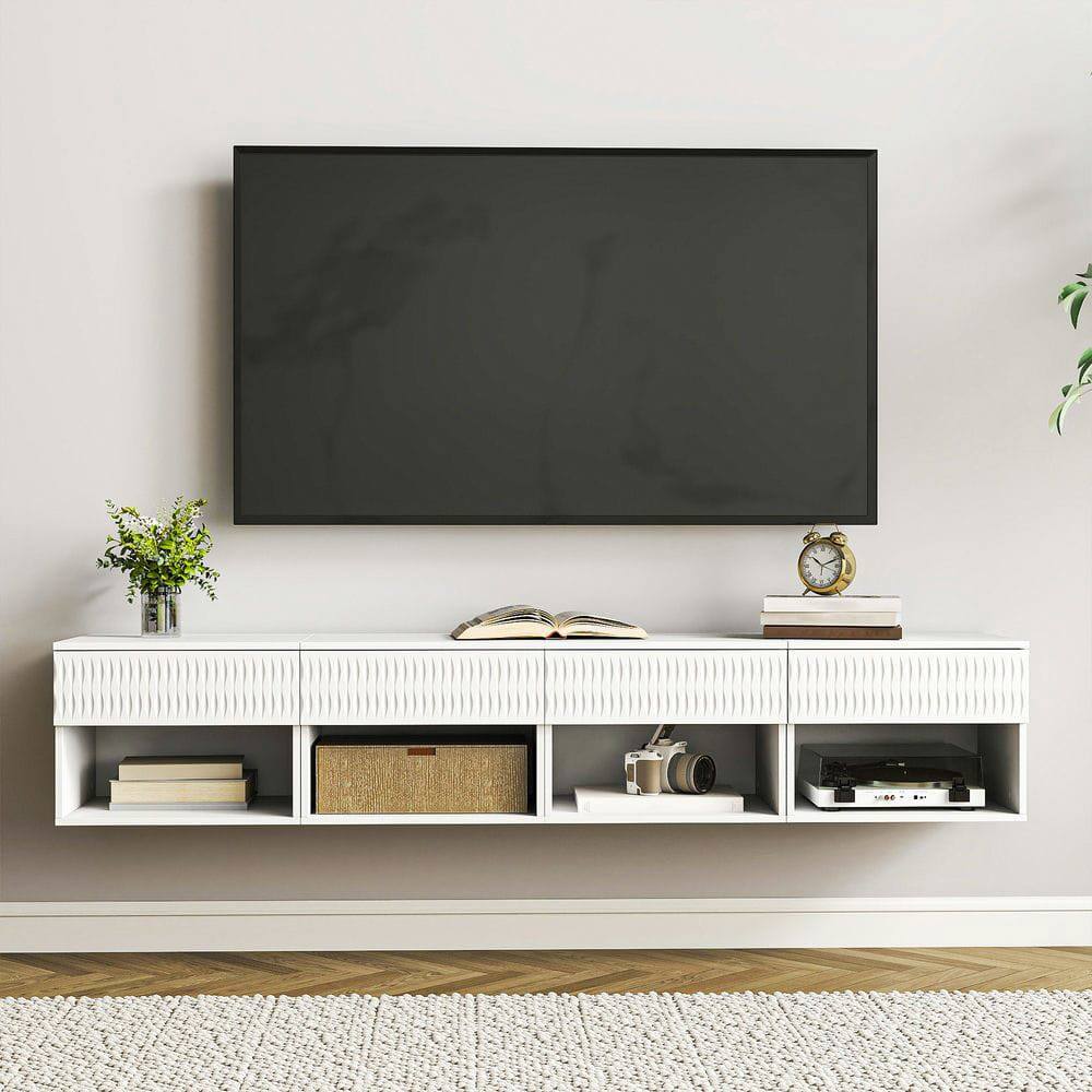 Alt View 7. Kadyn - Twist-Textured Double-Mounted Wall-Mounted Floating Nightstand with Drawer for Bedroom - White - White.