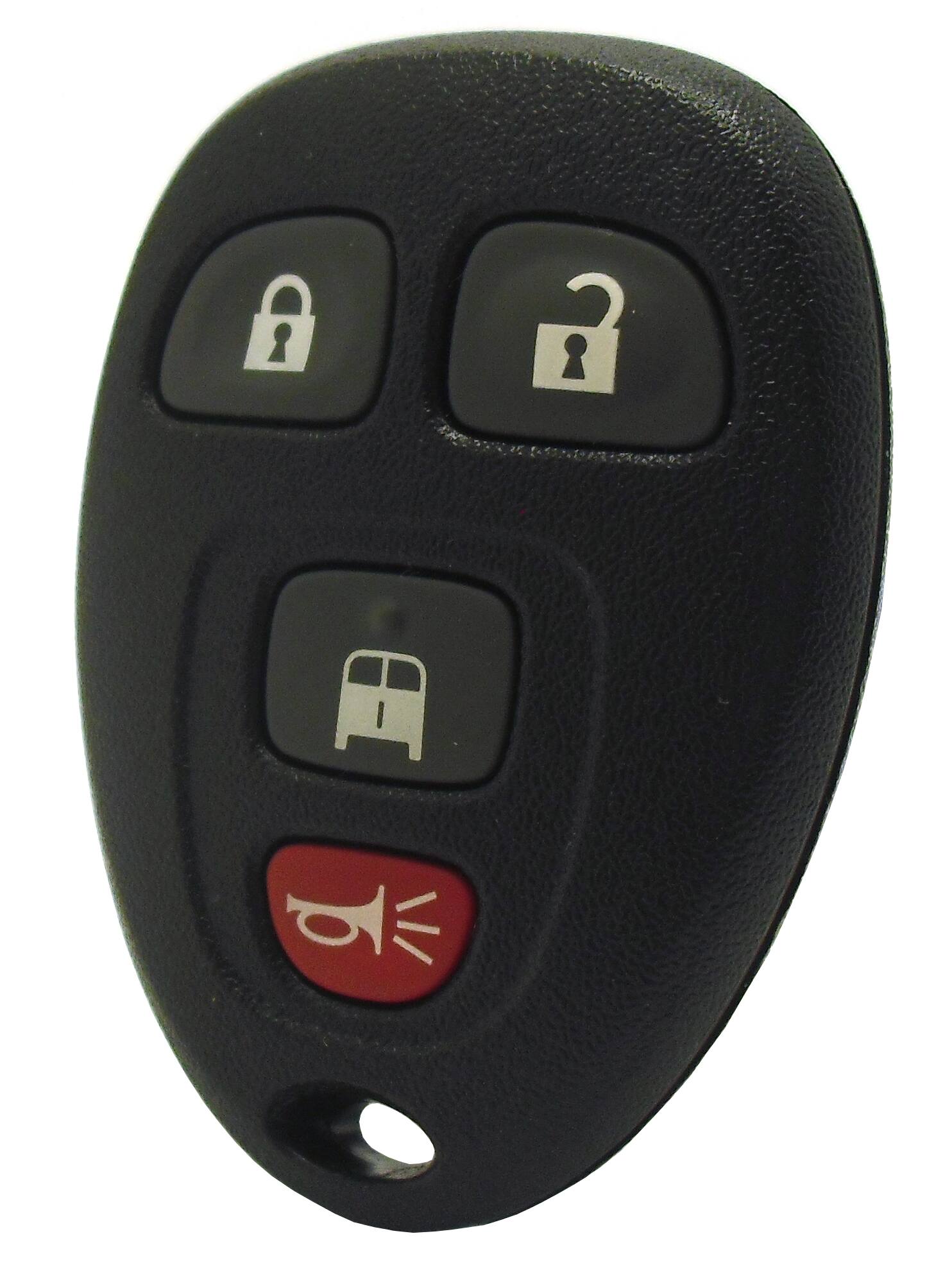 Left. Car Keys Express - GM Keyless Entry Remote - 4 Buttons (Lock, Unlock, Rear Door, and Panic) - Black.