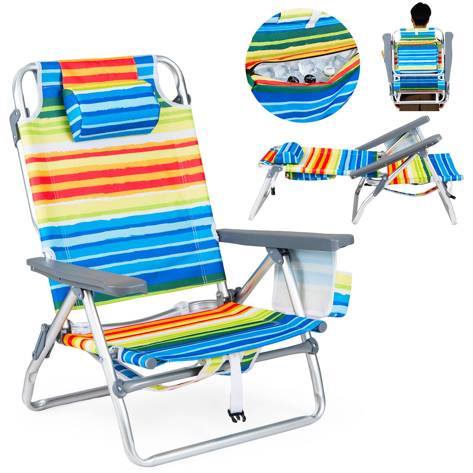 Alt View 9. Costway - Costway 2-Pack Folding Backpack Beach Chair 5-Position Outdoor Reclining Chairs with Pillow - Yellow.