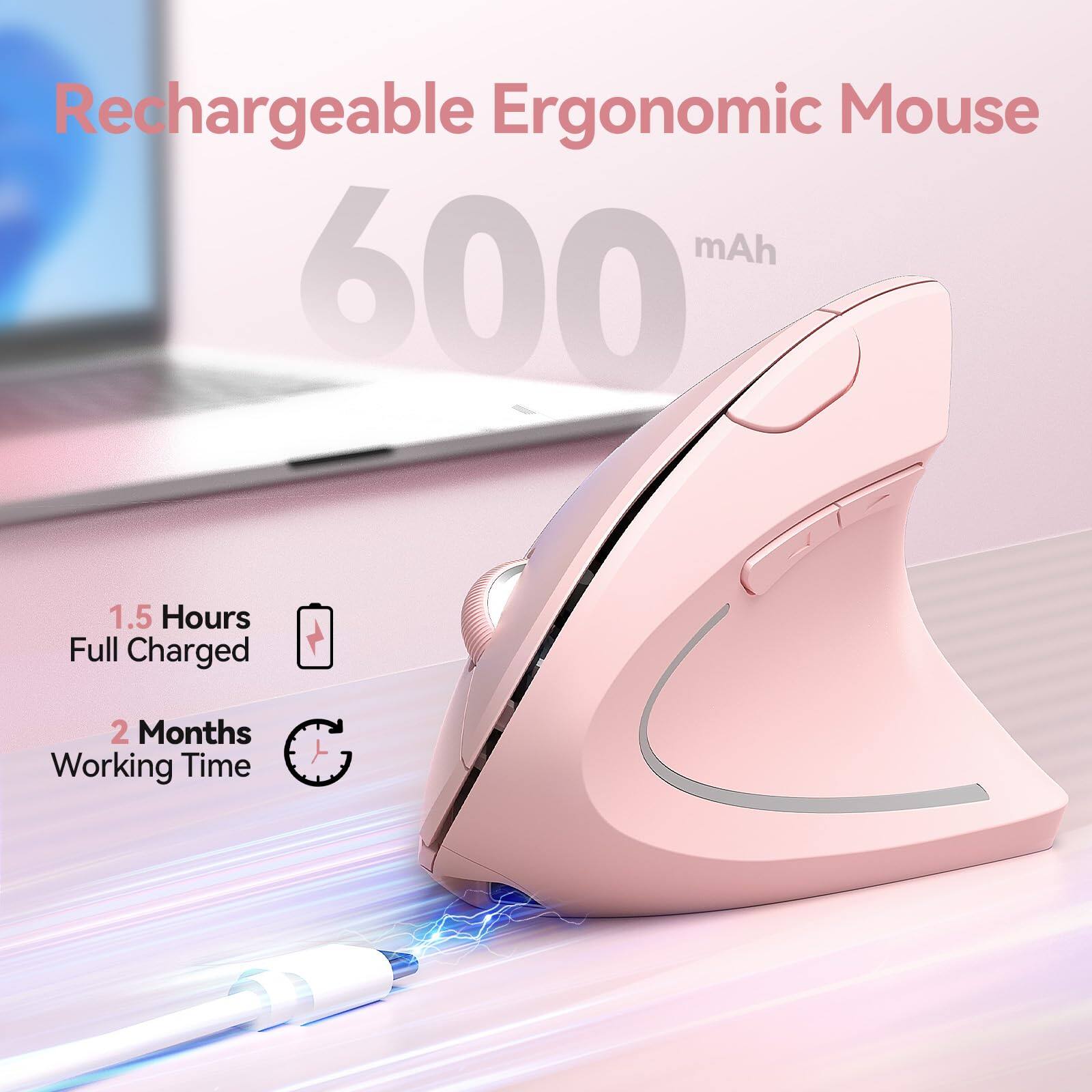 Rechargeable Ergonomic Mouse  
600 mAh  
1.5 Hours Full Charged  
2 Months Working Time
