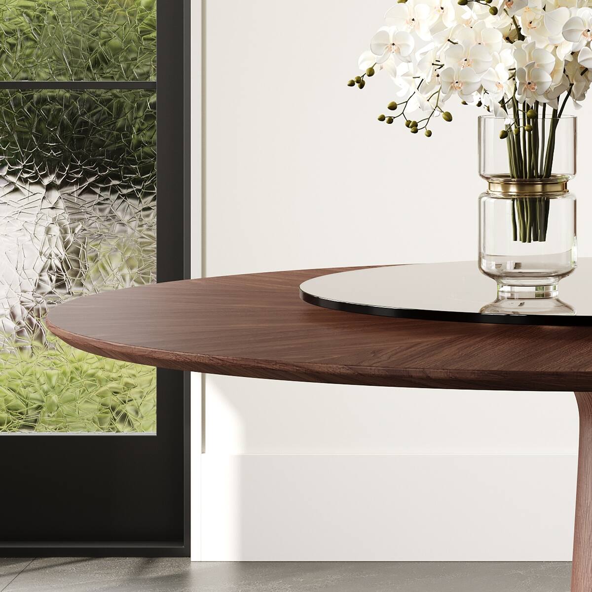 Alt View 6. Loheer - Loheer 47 Inch Solid Wood Round Dining Table with 23 Inch Tempered Glass Lazy Susan - Walnut.