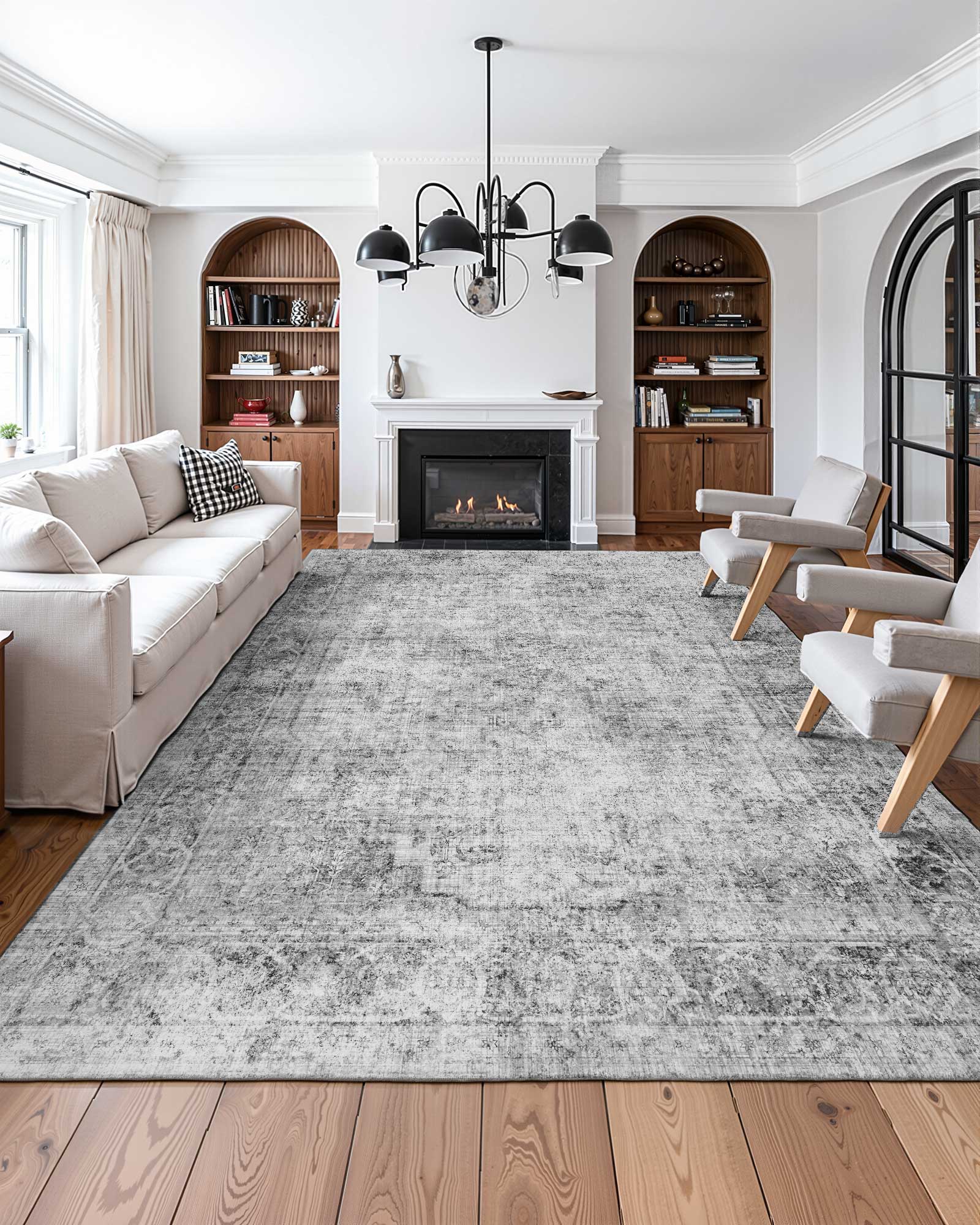Angle. VEVOR - Area Rug, 9 x 12 ft Large Washable Boho Rug, Non-Slip and Tear-Resistant Soft Carpet, Pet & Child Friendly Bohemian Rugs - Gray.