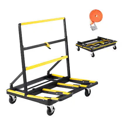 Front. VEVOR - Drywall Cart Dolly, 1800 lbs Load Capacity, Steel Panel Dolly with 4 Swivel Casters & Expandable Deck - Black.