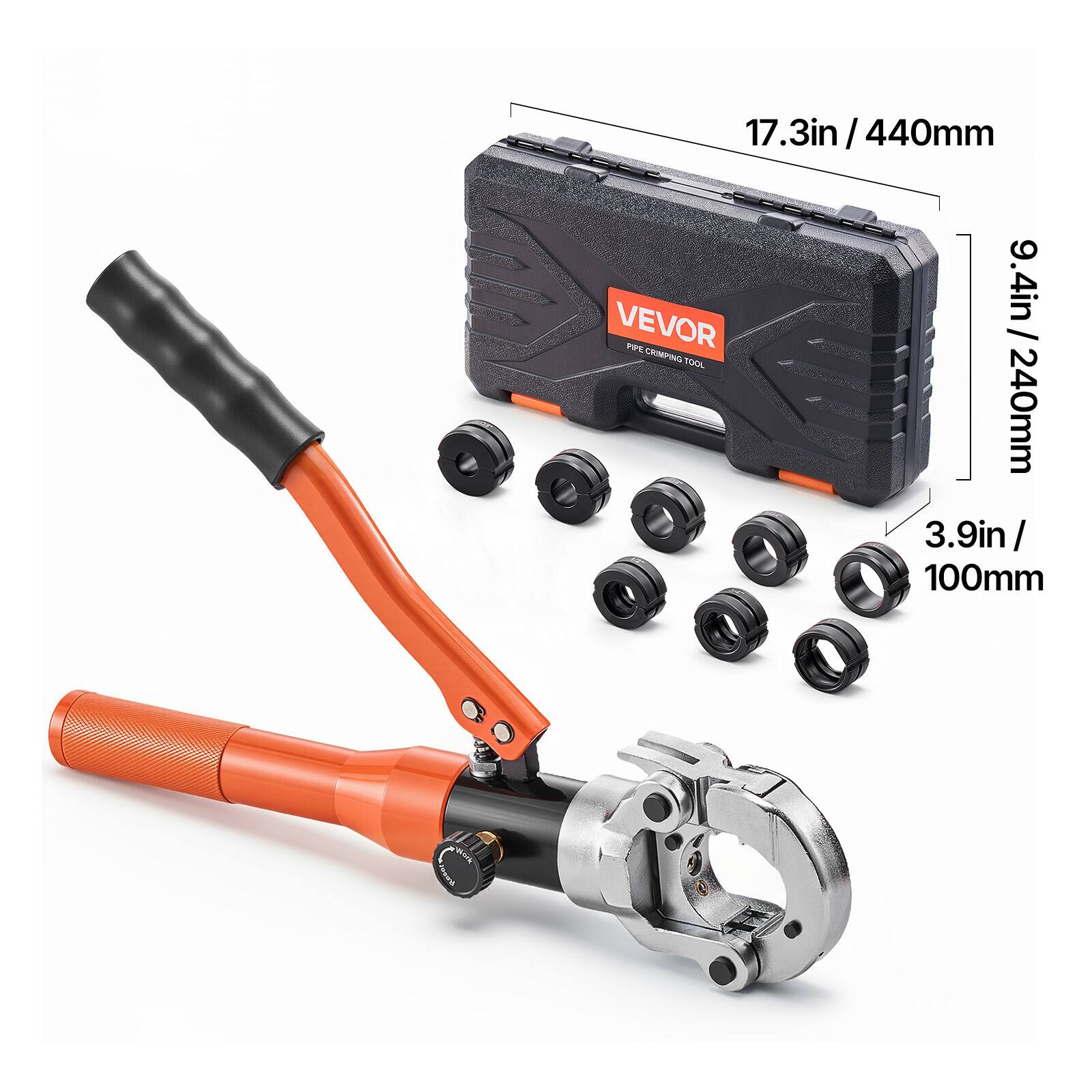 17.3in / 440mm  
9.4in / 240mm  
3.9in / 100mm  
VEVOR P CRIMPING TOOL
