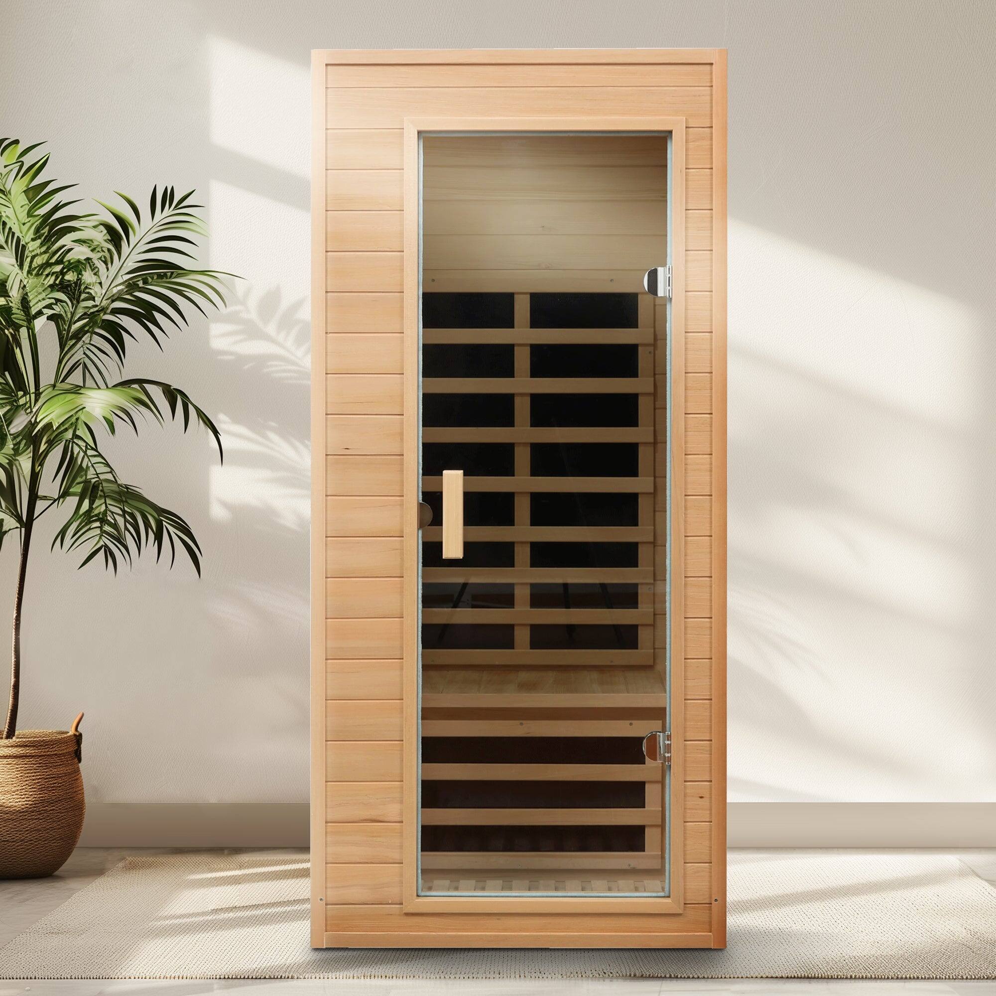 Front. Boyel Living - Hemlock One Person Infrared Sauna Room with Built-in Roof Vent and LCD Control Panel - Natural.