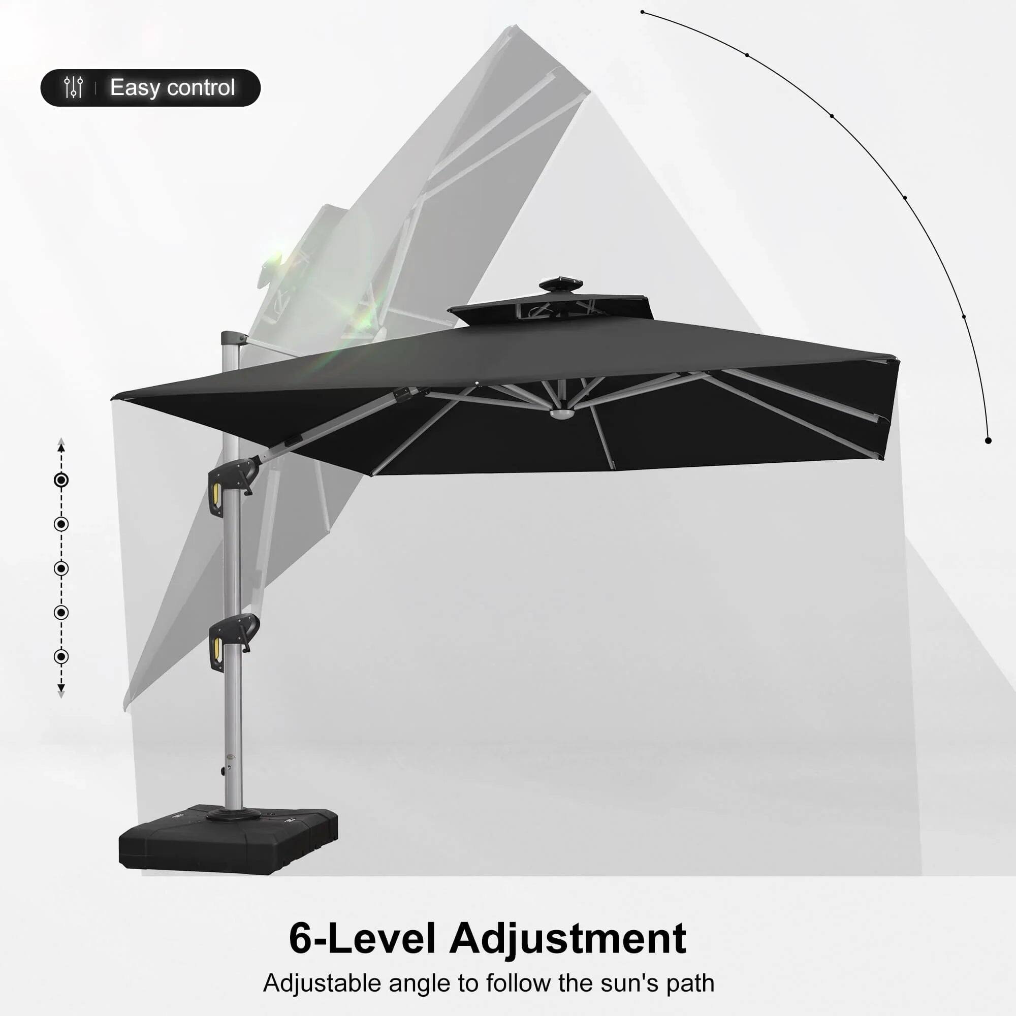 Easy control

6-Level Adjustment  
Adjustable angle to follow the sun's path